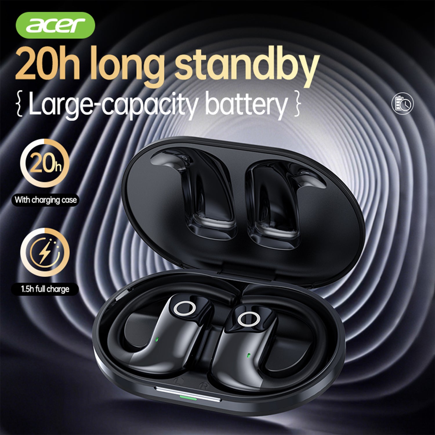 Acer OHR547 Wireless Earbuds 2025 New Clip On Ear Directional Sound Punchy Deep Bass