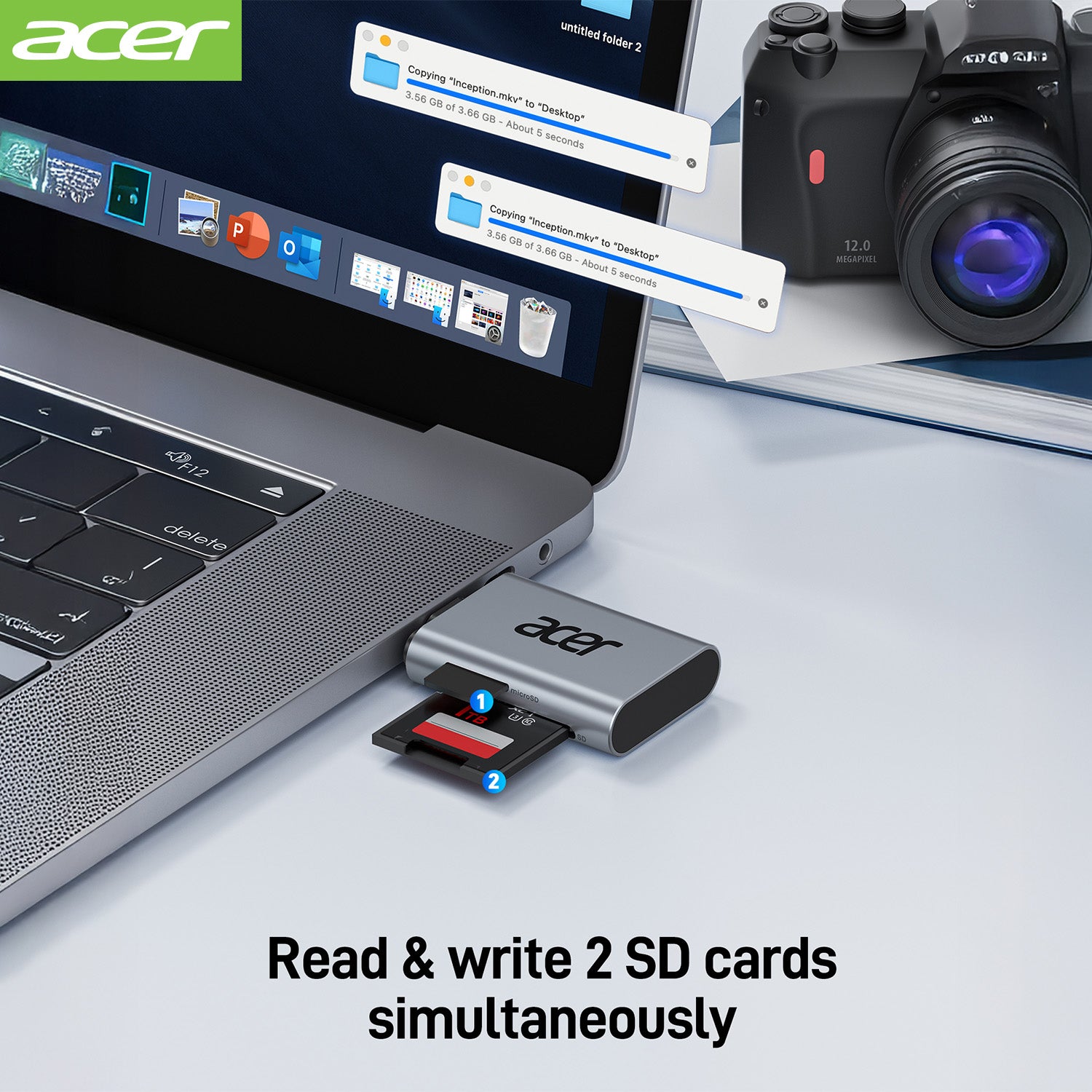 Acer Dock_option ODK460 Acer USB C SD 4.0 Card Reader, 2 in 1 UHS-II Micro SD Card Reader to Type C Adapter for MicroSD, SDXC, SDHC, RS-MMC Compatible with iPhone 15/16, MacBook Pro/Air, Laptop, Tablet