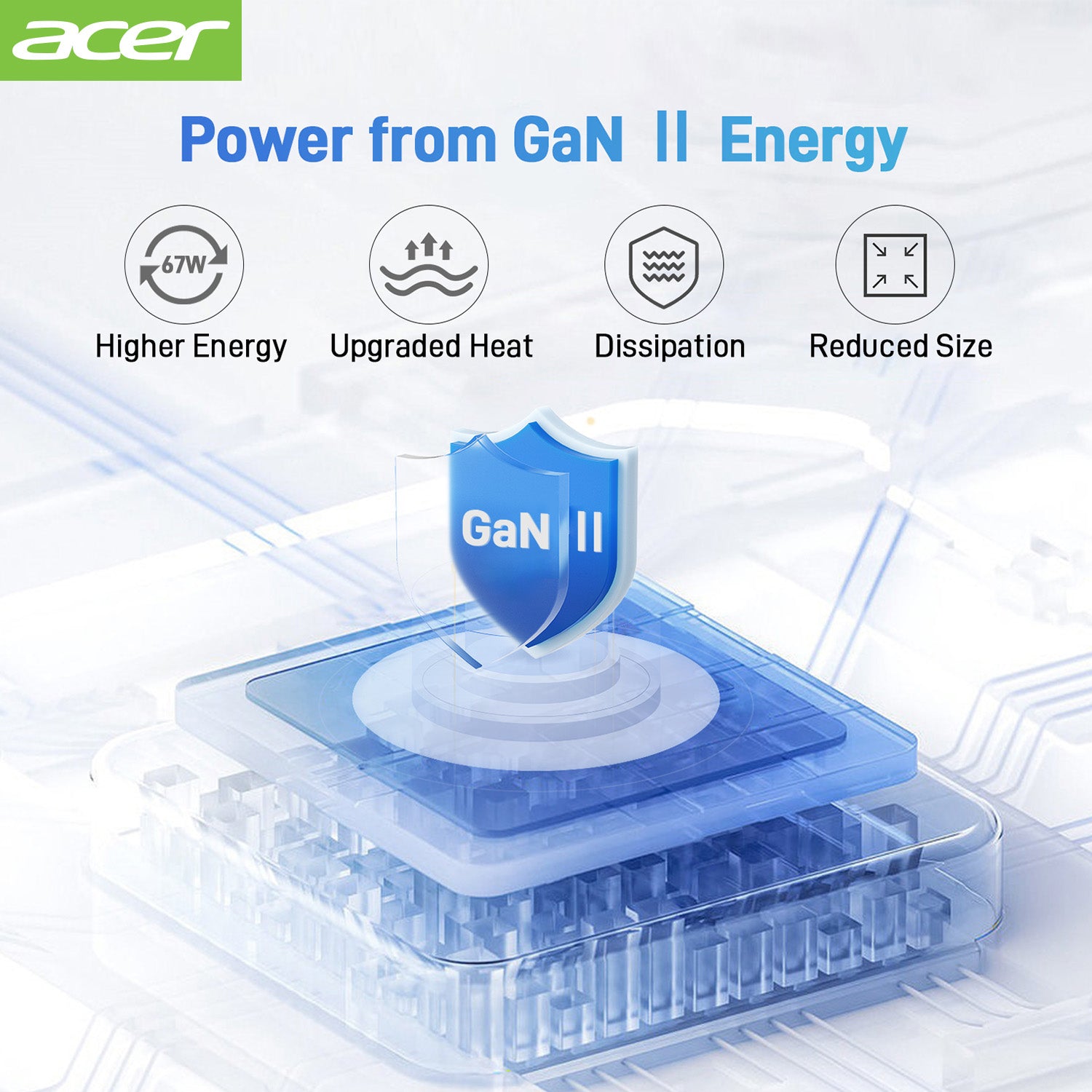Acer OPD104 Acer 67W USB C Charger, 3-Port GaN Fast Charging Block, USB-C*2, USB*1, Foldable and Portable USB Wall Plug Adapter