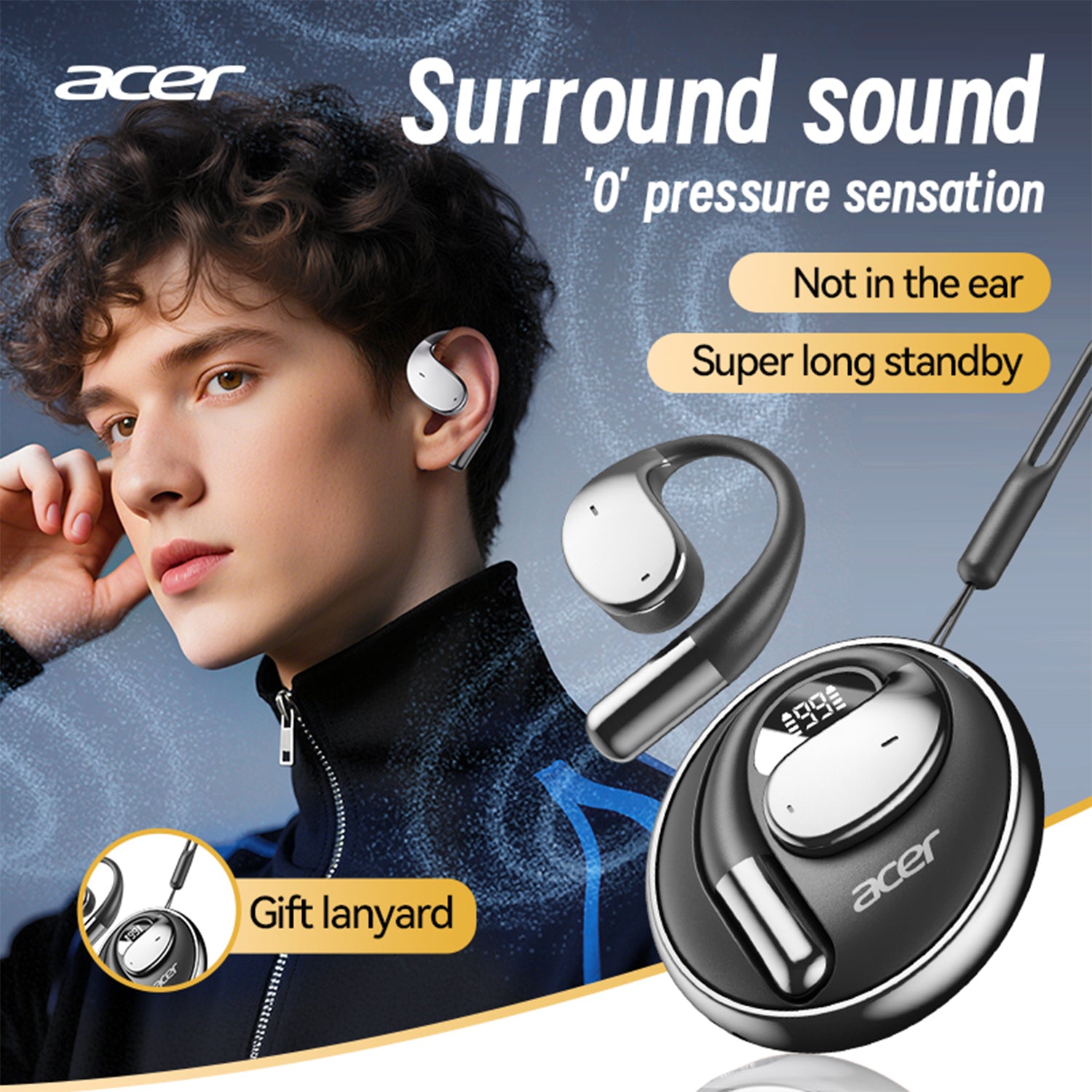 Acer OHR550 Wireless Earbuds 2025 New Clip On Ear Immersive Experience Studio Level Long Standby