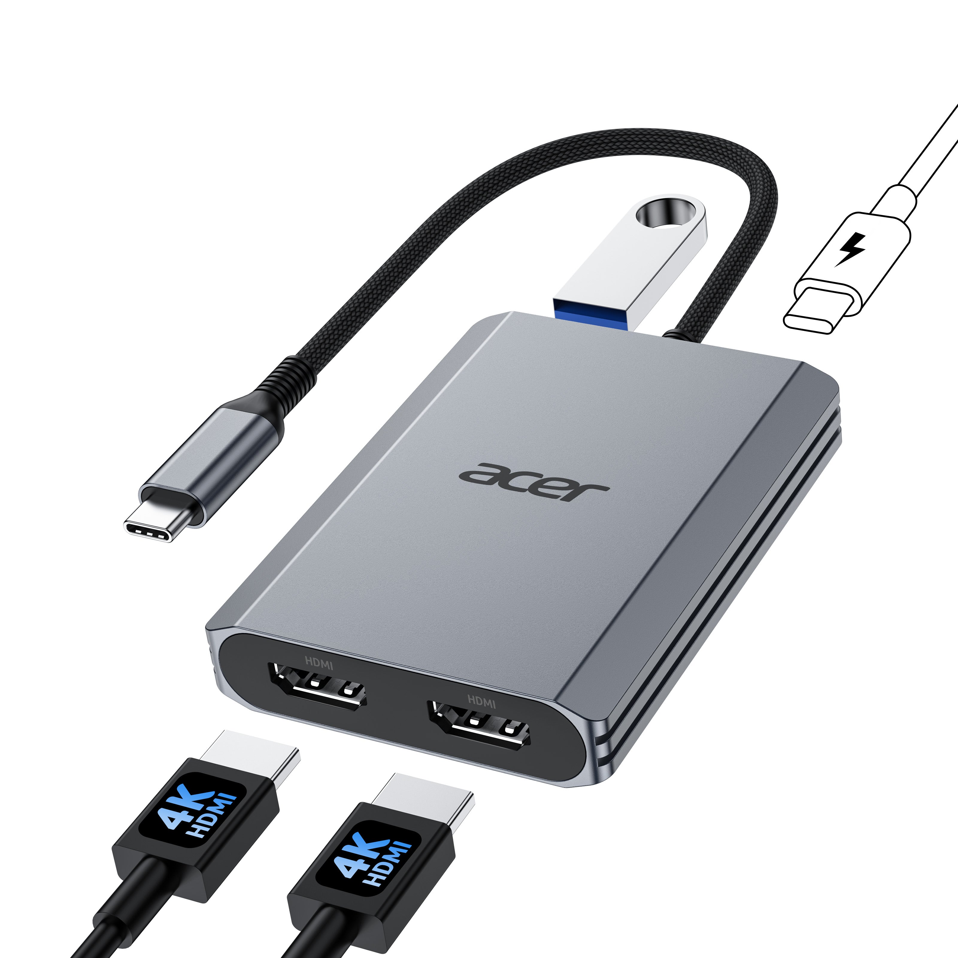 Acer 4-in-1 USB C Hub | Type C to Dual HDMI Adapter 4K@60Hz