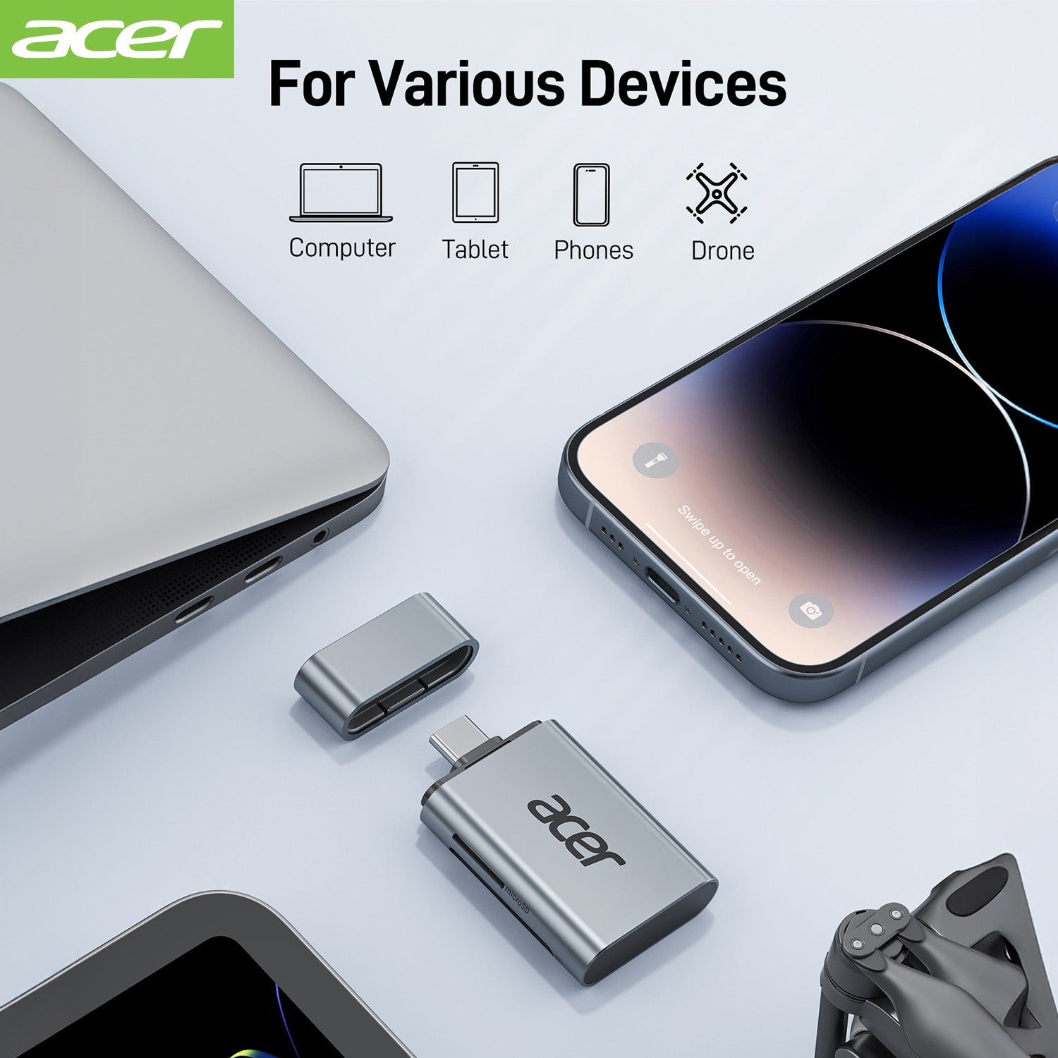 Acer Dock_option ODK460 Acer USB C SD 4.0 Card Reader, 2 in 1 UHS-II Micro SD Card Reader to Type C Adapter for MicroSD, SDXC, SDHC, RS-MMC Compatible with iPhone 15/16, MacBook Pro/Air, Laptop, Tablet