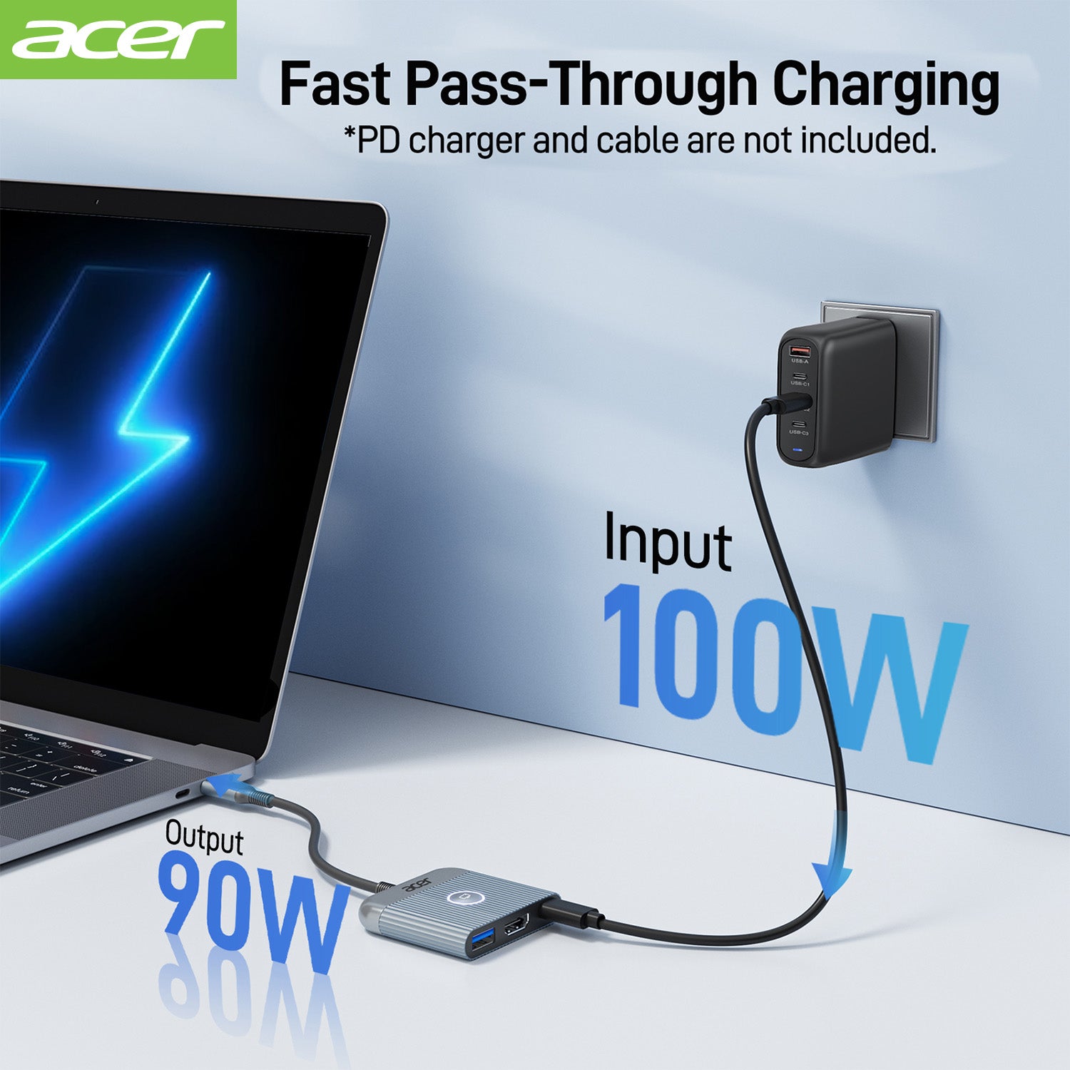 Acer Dock_option ODK470 Acer USB C to HDMI Adapter, 4K@60Hz HDMI to Type C Adapter with 100W PD, USB A 3.0 Port, Screen control