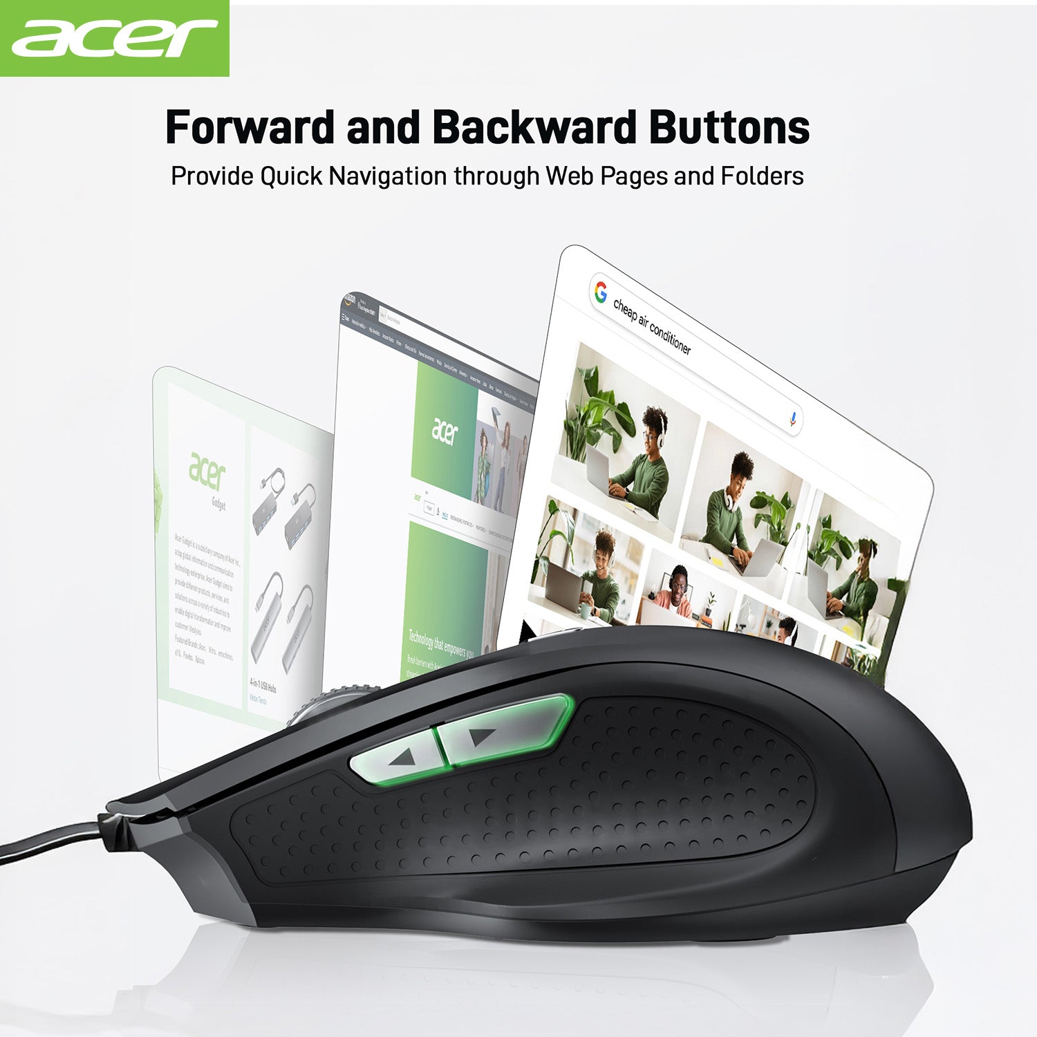 Acer Mouse OMW313 Acer Wired Mouse, 4 Adjustable DPI USB Computer Mouse with Side Buttons, 5FT Cord, 6 Buttons, 3200 DPI, Compatible with Laptop, iMac, PC, Desktop