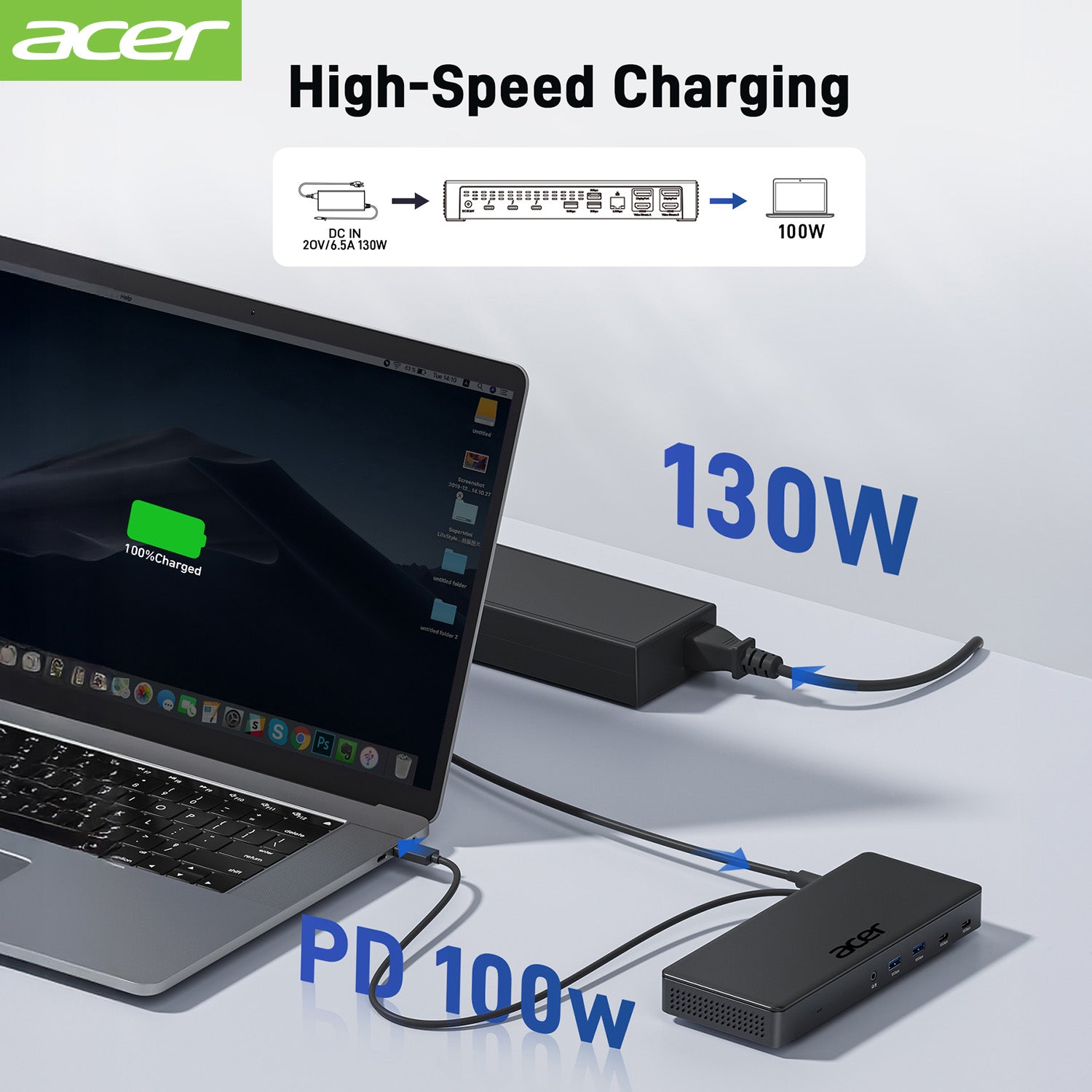 Acer Dock_option ODK480 Acer 15-in-1 Triple Display USB C Docking Station, Thunderbolt 4/3 DisplayLink Dock with 4K HDMI/DP*5, 10Gbps USB-C*2 & USB3.2*4, USB-C(Host), 100W PD, Ethernet, Audio
