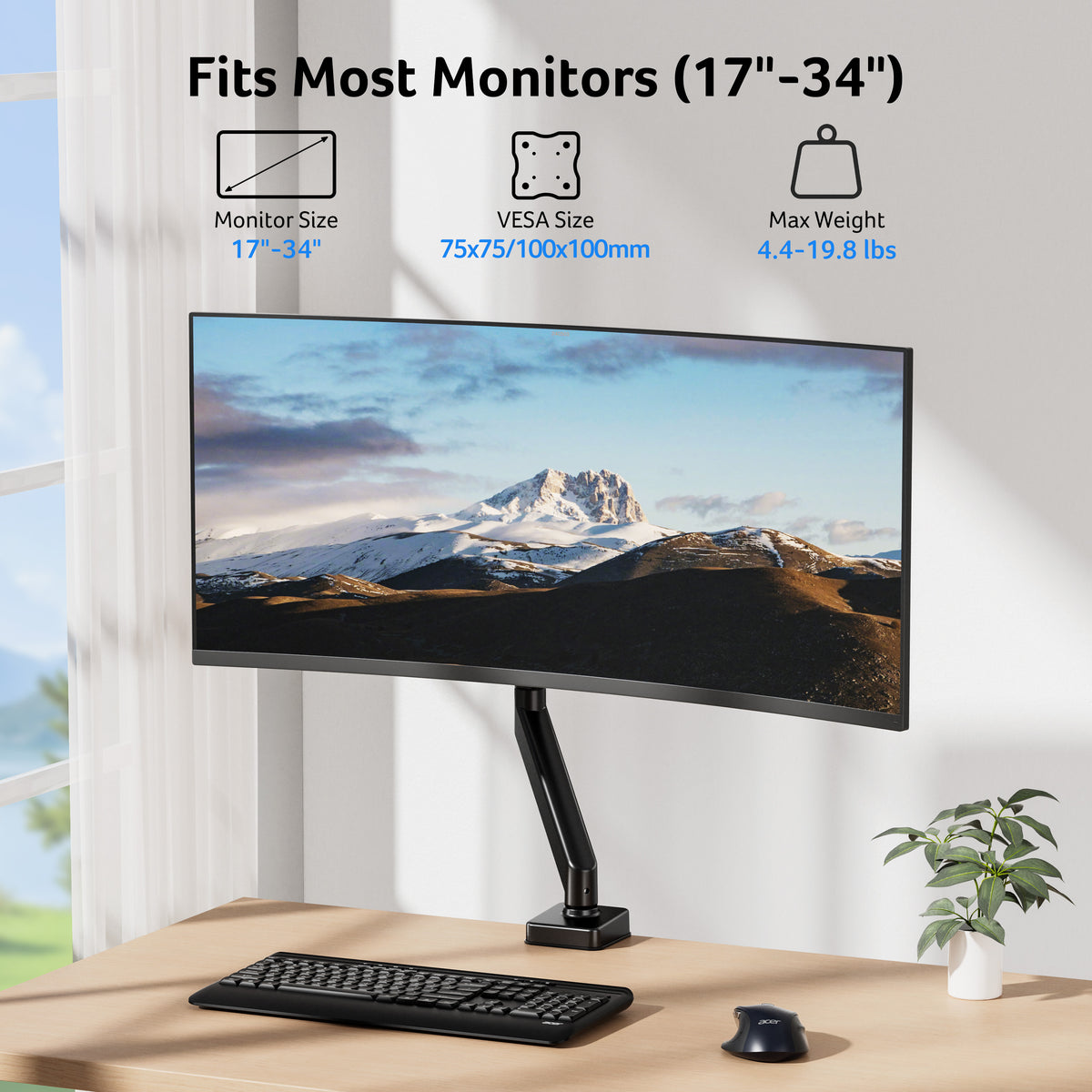Acer Single Monitor Arm for 17–34" Monitors | Gas Spring VESA Desk Mount