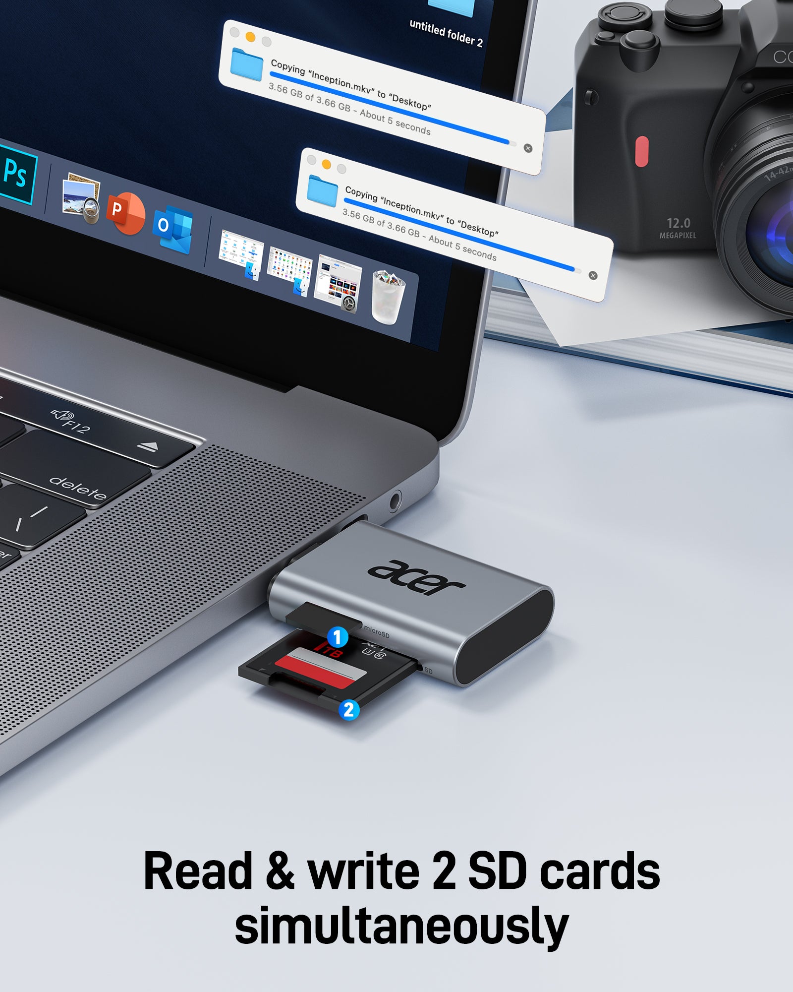 Acer USB-C SD Card Reader | UHS-II 312MB/s Dual Slot SD & MicroSD Reader