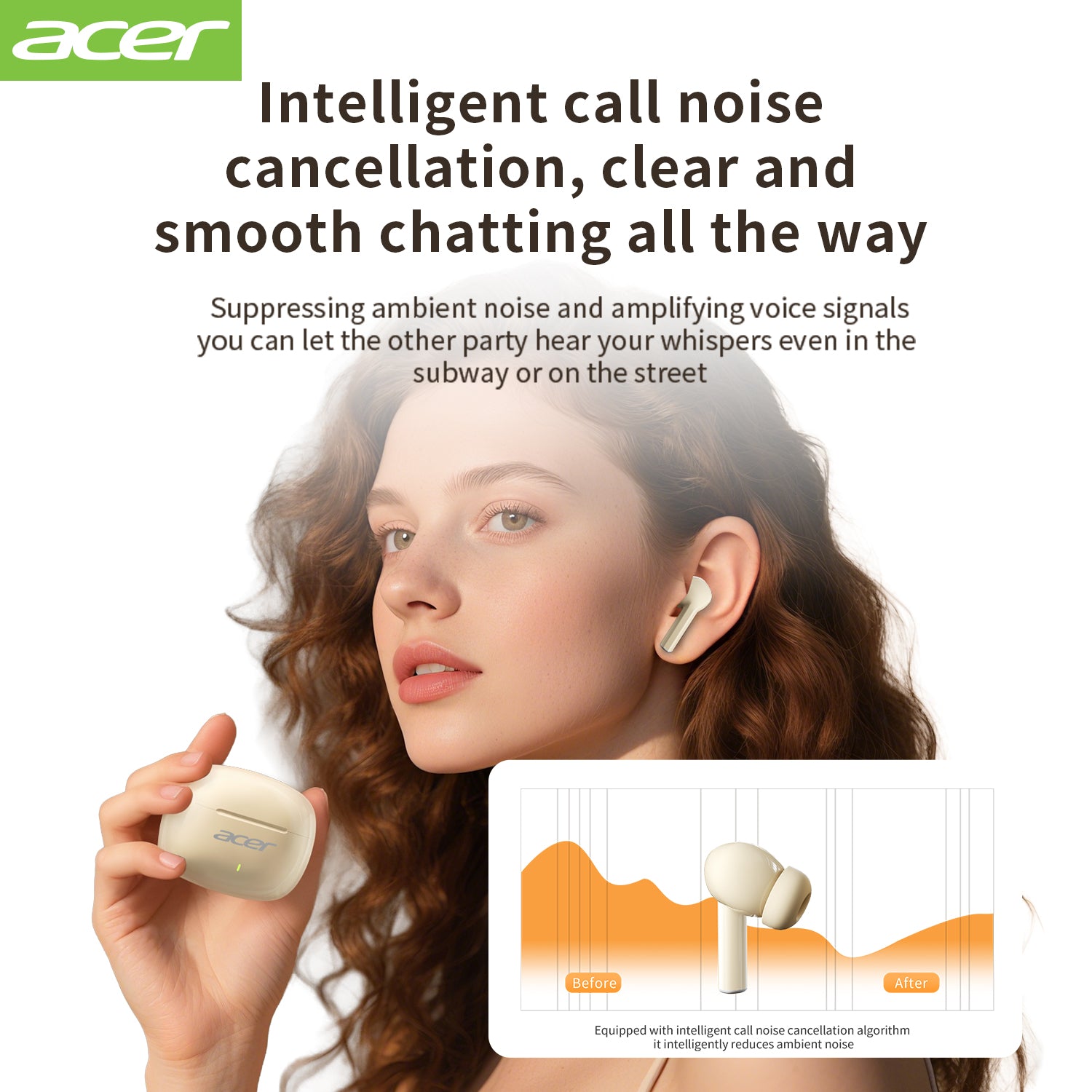 Acer OHR504 Bluetooth Wireless Earbuds Noise Cancellation Immersive Audio Experience Long Wear Without Pain