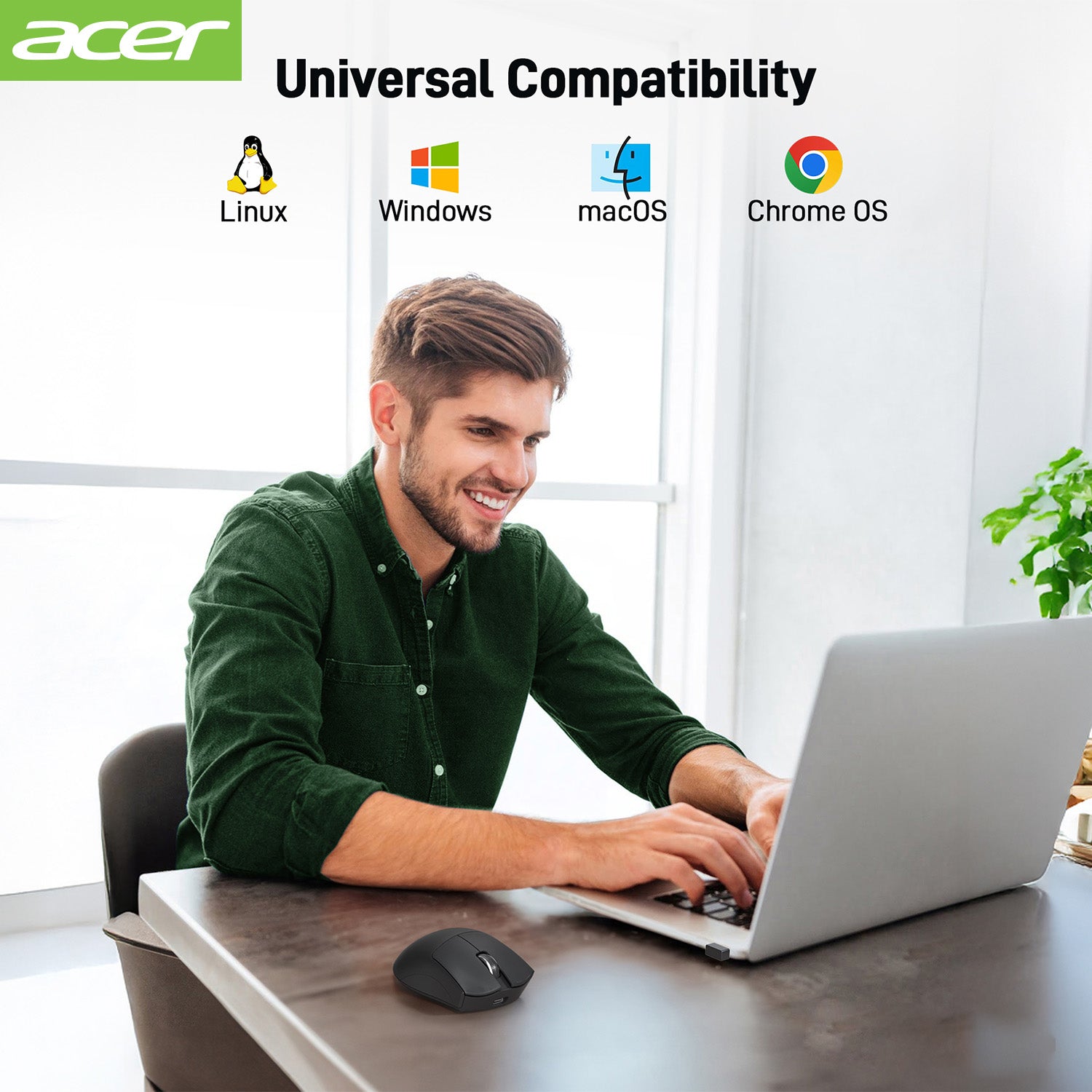 Acer Mouse OMR243 Acer Wireless Mouse, 1200 DPI Computer Mouse Wireless with 2.4GHz USB A Receiver, 5 Buttons Compatible with PC, Laptop, Desktop (Black)