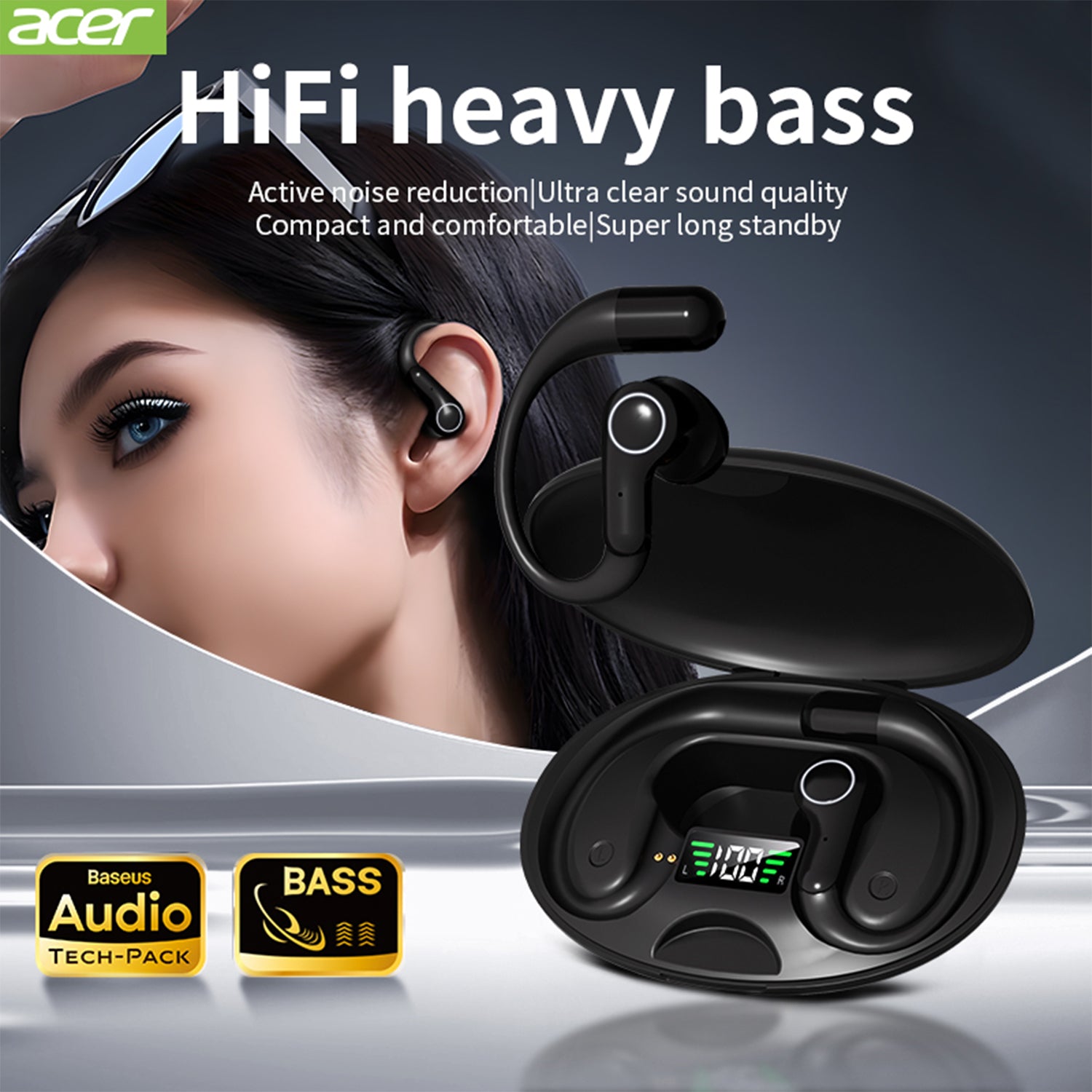 Acer OHR540 Wireless Earbuds 2025 New Clip On Ear Sports Running Long Life High Sound Quality