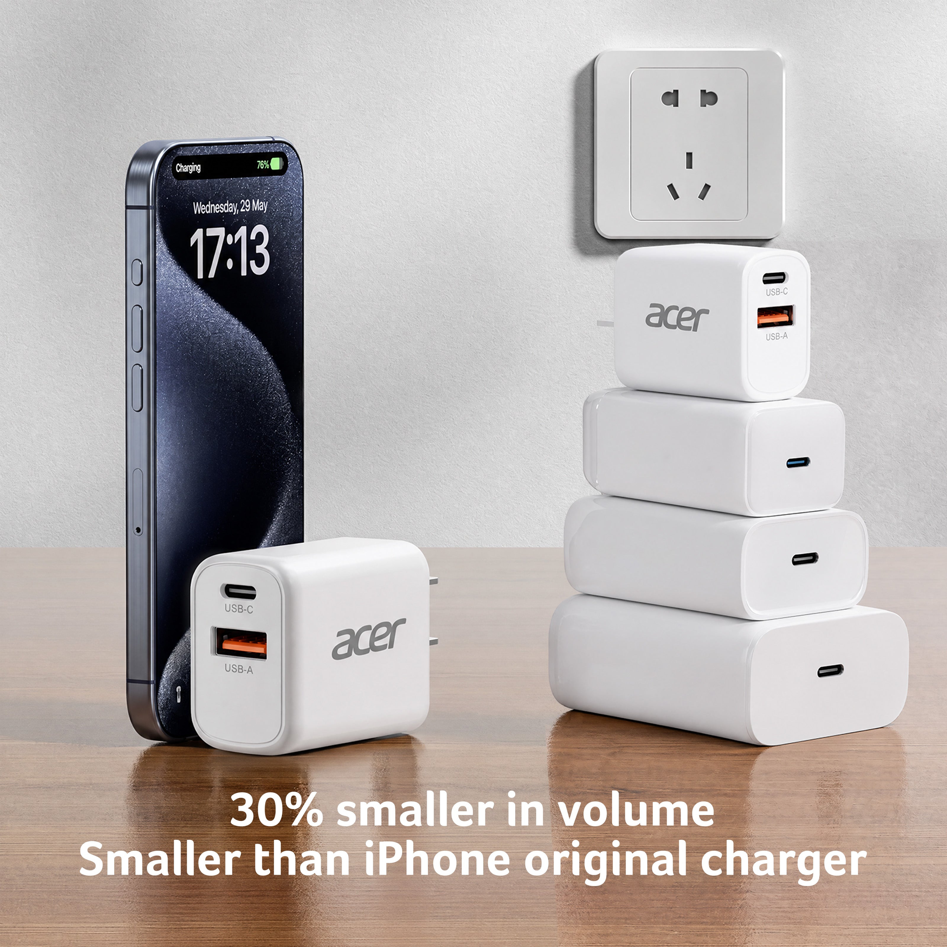 Acer 20W Dual-Port USB Charger | USB-C & USB-A Charging Cables