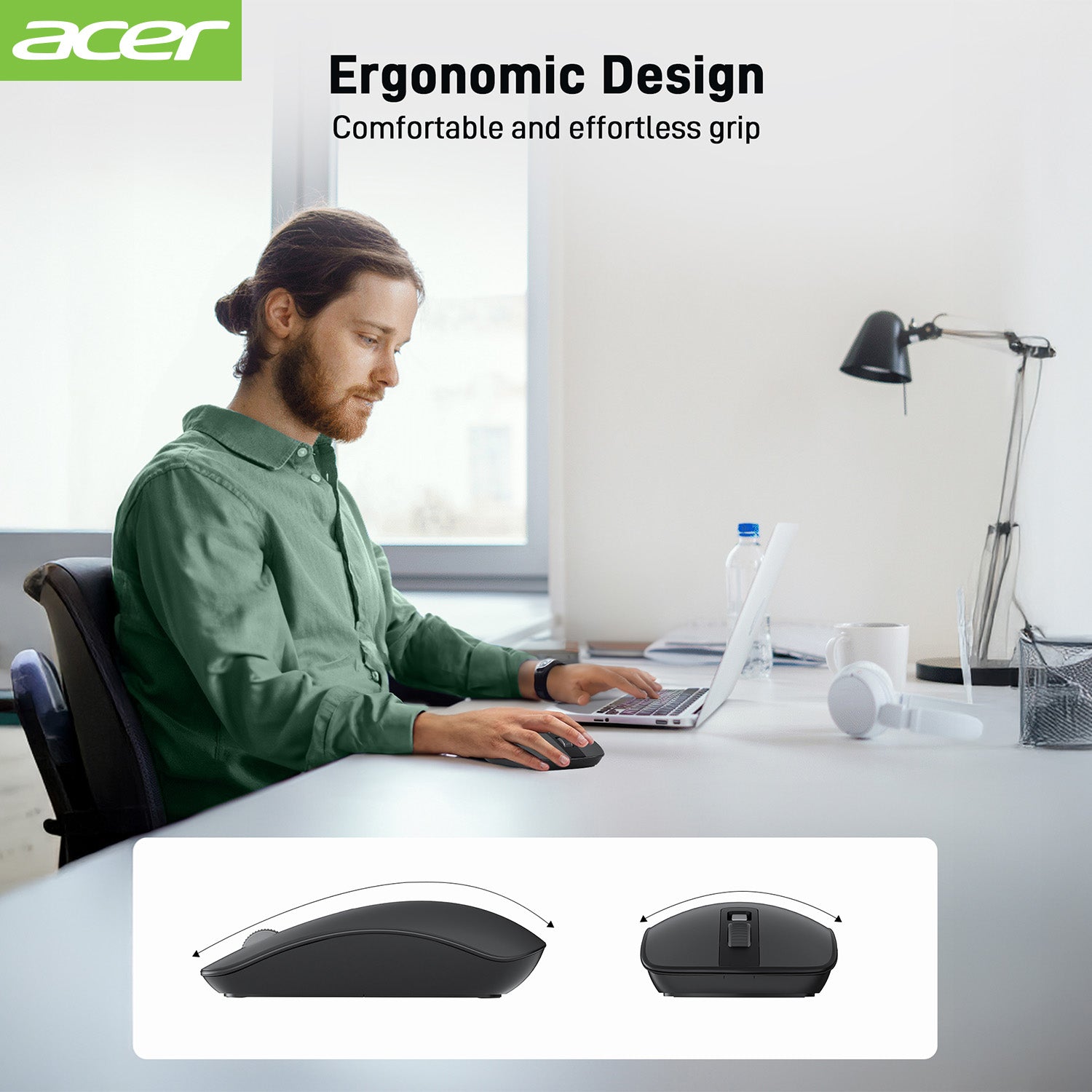 Acer Mouse OMR242 Acer Computer Mouse Wireless, 2.4G Slim USB Wireless Mice with USB Receiver, 800/1200/1600 Adjustable DPI Optical Laptop Mouse with 4 Buttons, Portable Mouse for Laptop, Desktop, PC