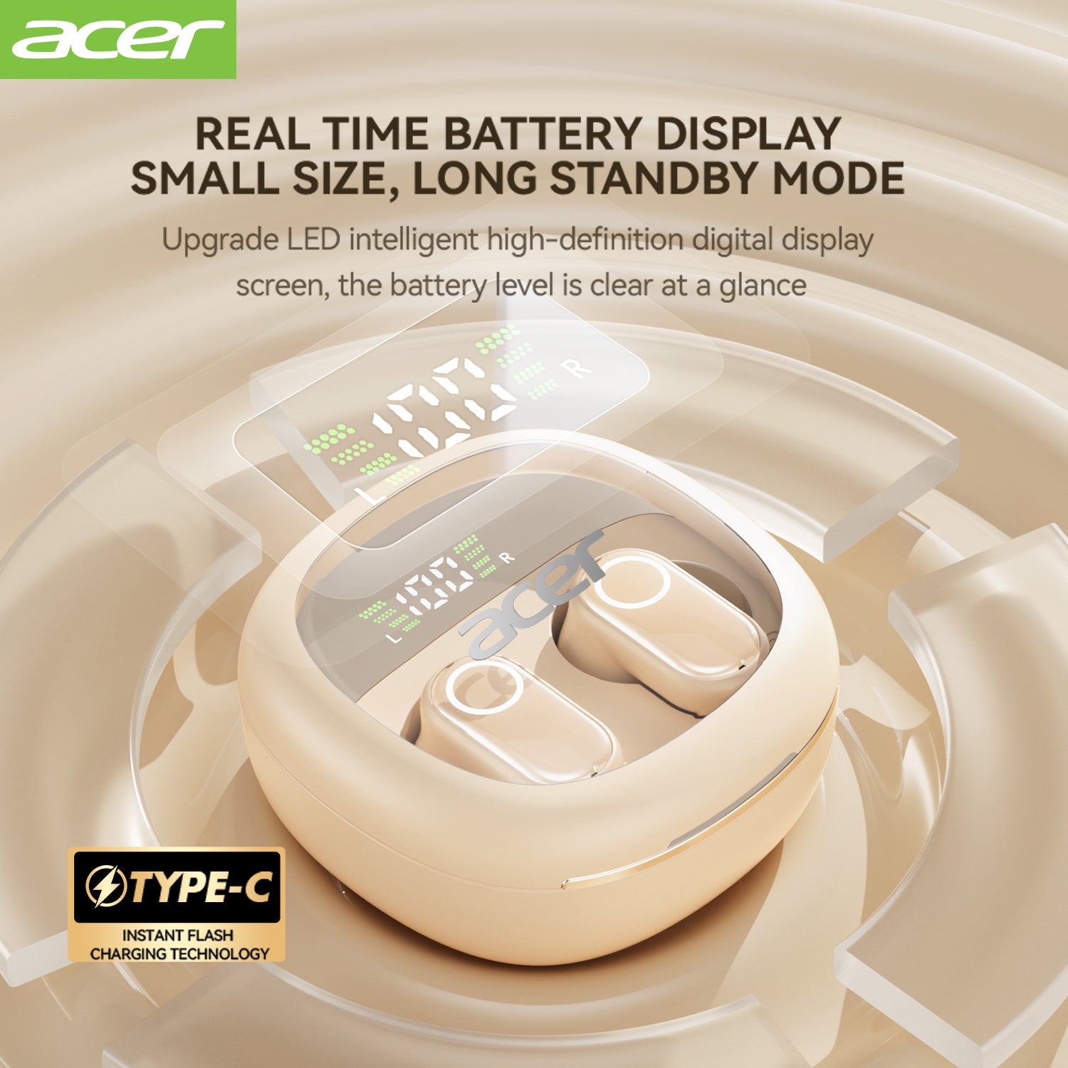 Acer OHR513 Wireless Earbuds 2025 New Mini Invisible Sleep Headset Small Size Stable And Faster