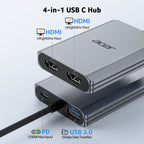 Acer 4-in-1 USB C Hub | Type C to Dual HDMI Adapter 4K@60Hz