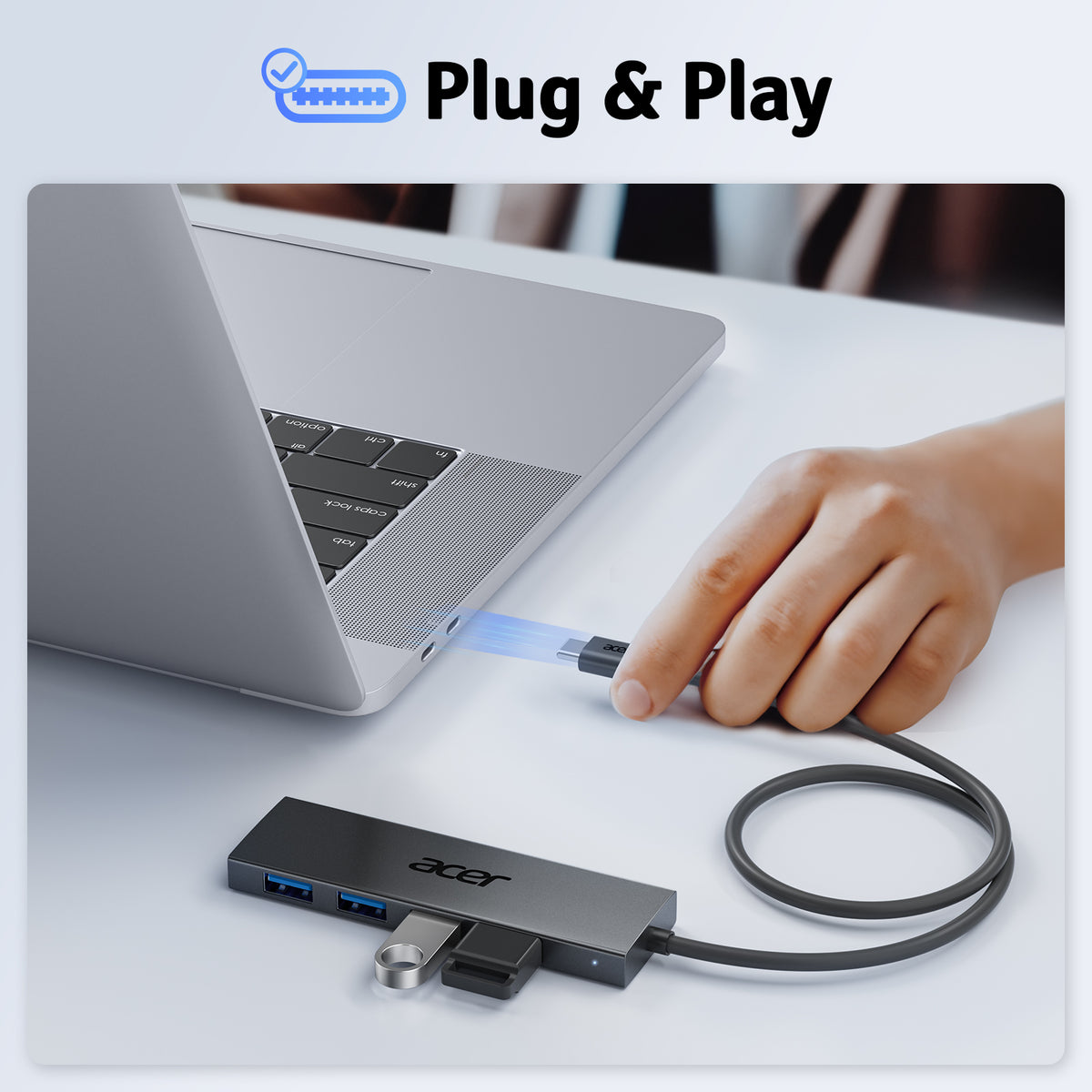Acer 4-Port USB 3.0 Hub with USB-C Power Port | USB-A Expansion Hub