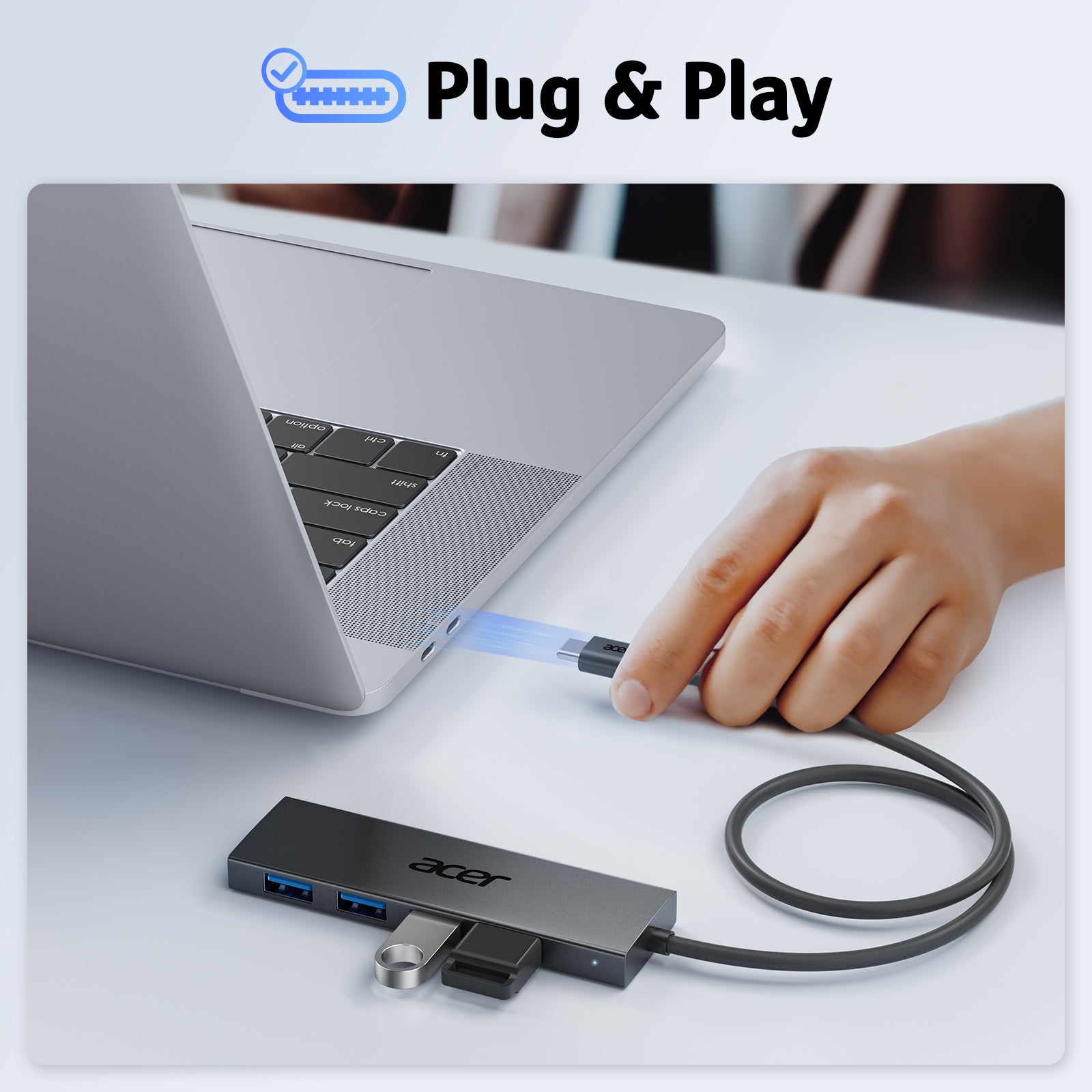 Acer 4-Port USB 3.0 Hub with USB-C Power Port | USB-A Expansion Hub