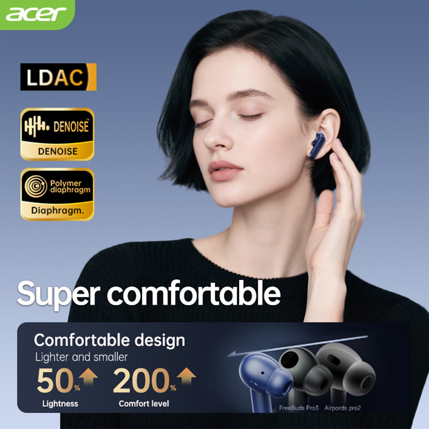 Acer OHR548 Wireless Earbuds HiFi Surround Sound Restore Natural Sound Ultra Long Battery
