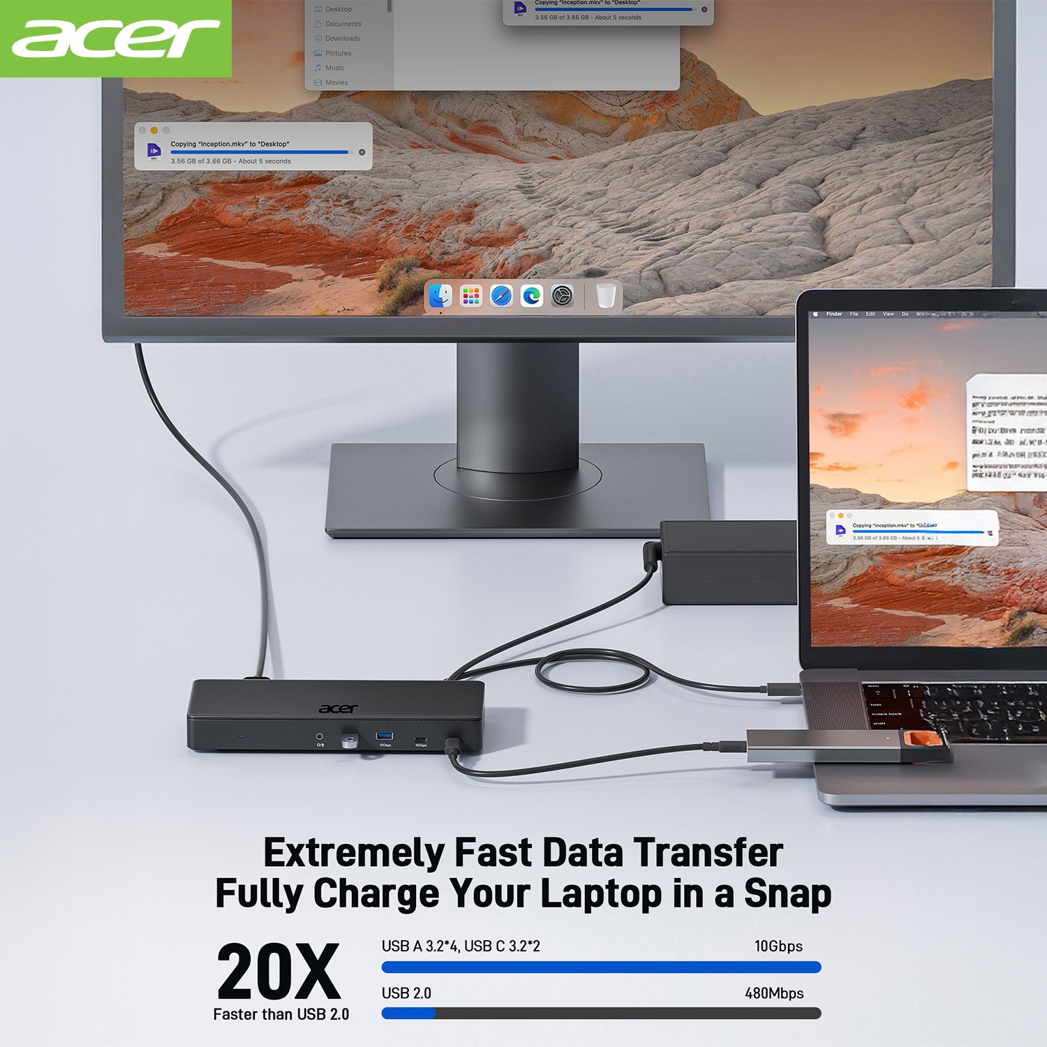 Acer Dock_option ODK480 Acer 15-in-1 Triple Display USB C Docking Station, Thunderbolt 4/3 DisplayLink Dock with 4K HDMI/DP*5, 10Gbps USB-C*2 & USB3.2*4, USB-C(Host), 100W PD, Ethernet, Audio