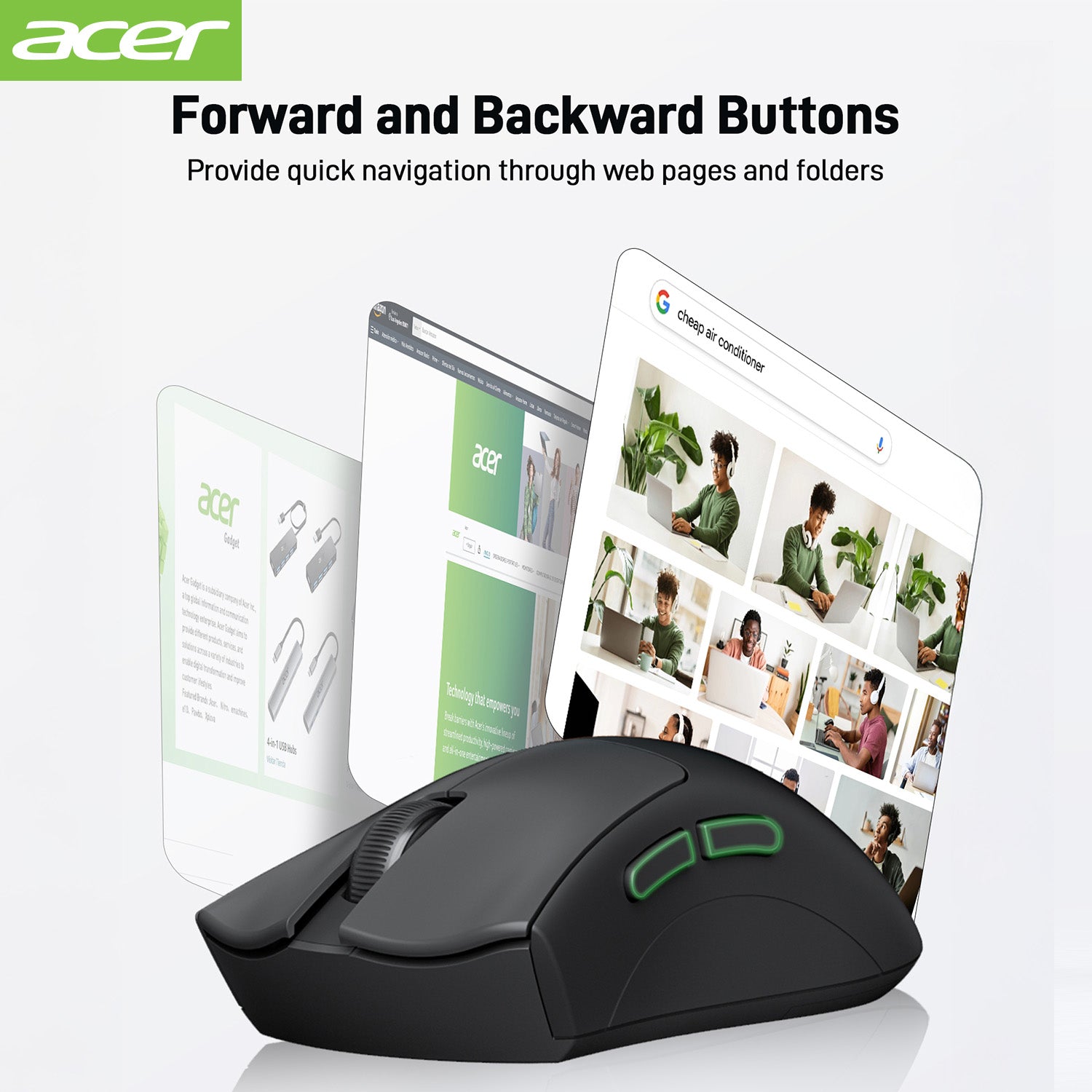 Acer Mouse OMR243 Acer Wireless Mouse, 1200 DPI Computer Mouse Wireless with 2.4GHz USB A Receiver, 5 Buttons Compatible with PC, Laptop, Desktop (Black)