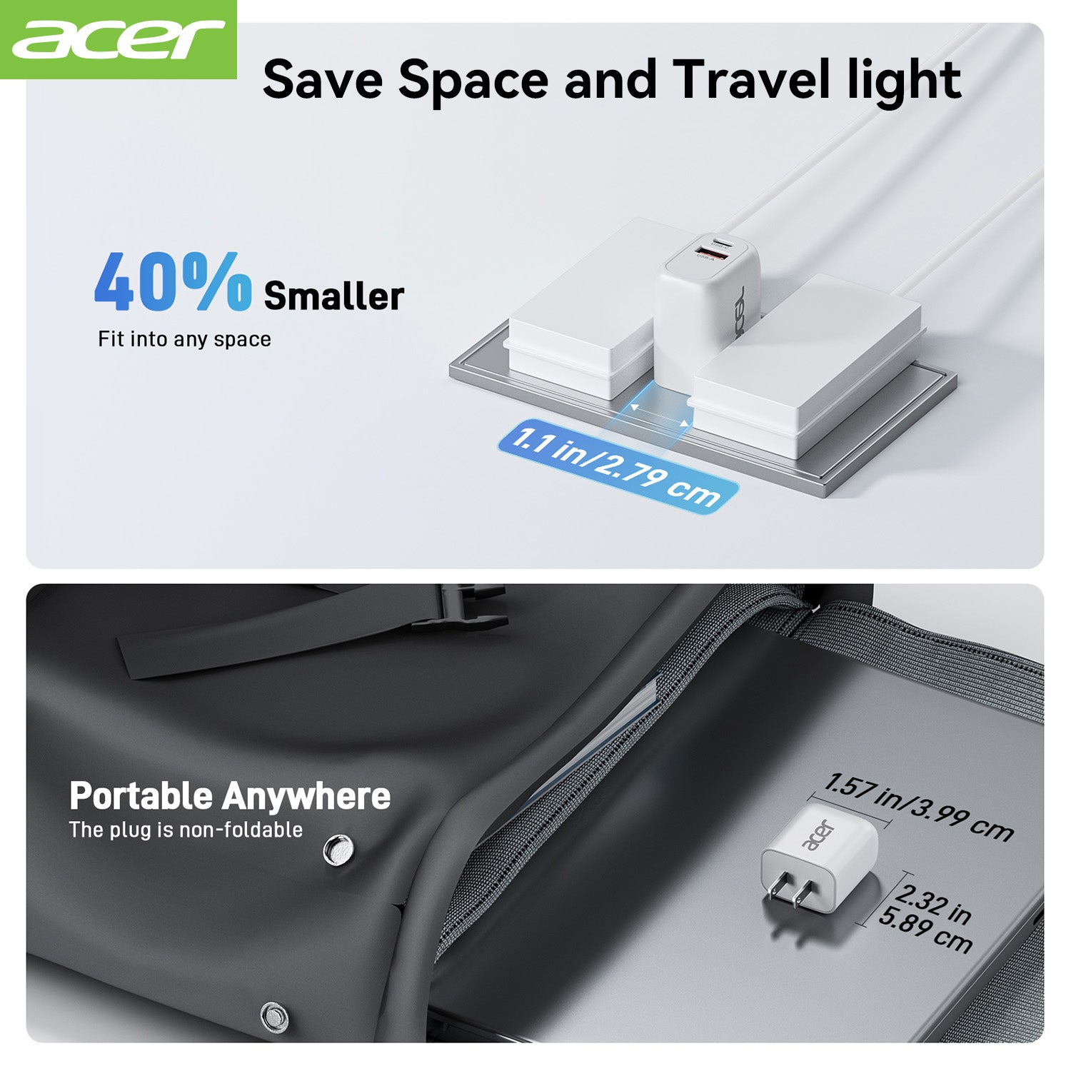 Acer OPD101 Acer USB C Charger Block, 3-Pack 20W Dual Port Type C Fast Charging, Wall Plug Adapter with 3-Pack 6.6FT Fast Power Cable