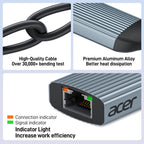 Acer USB-C to Ethernet Adapter | 1Gbps RJ45 LAN Adapter, Thunderbolt 3/4 Compatible