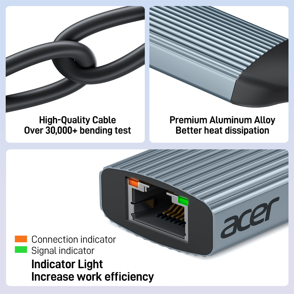 Acer USB-C to Ethernet Adapter | 1Gbps RJ45 LAN Adapter, Thunderbolt 3/4 Compatible