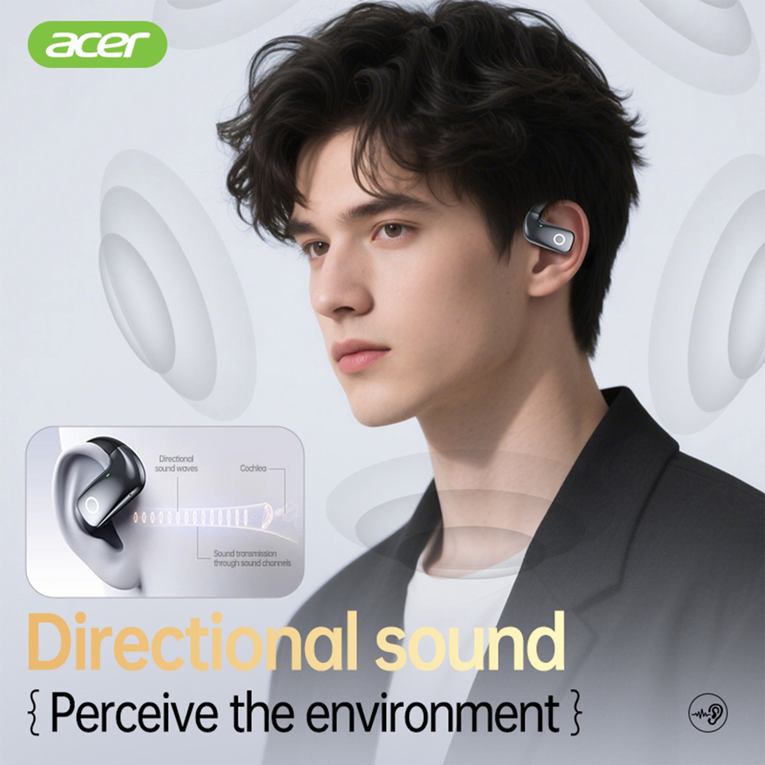 Acer OHR547 Wireless Earbuds 2025 New Clip On Ear Directional Sound Punchy Deep Bass