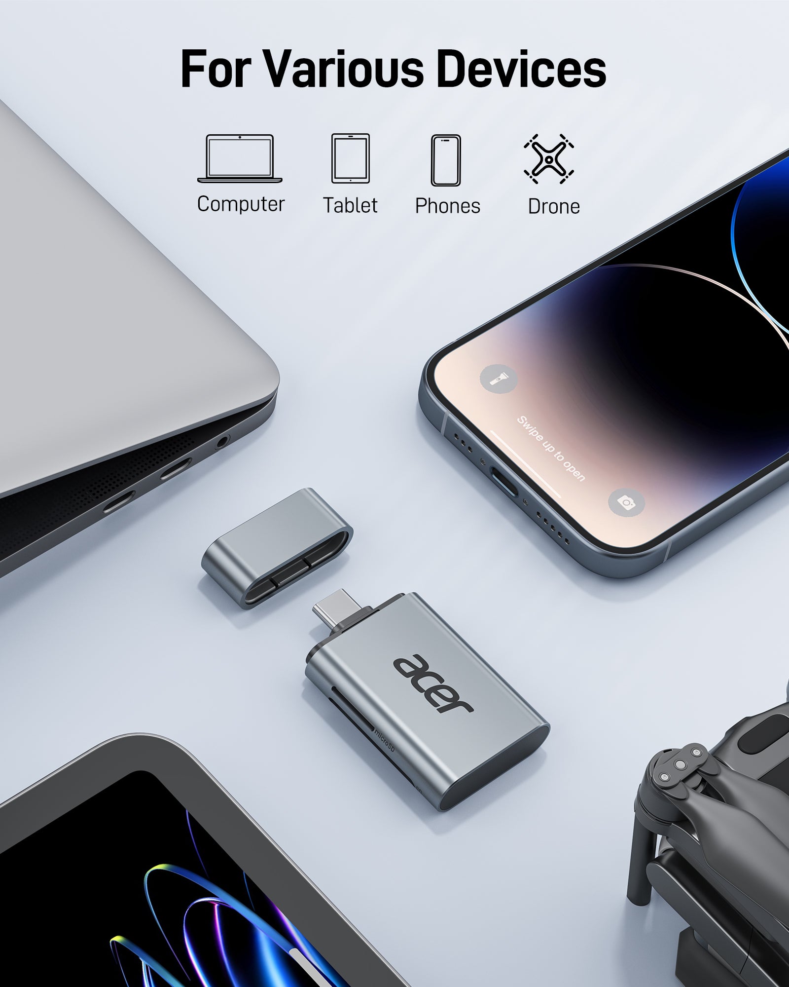 Acer USB-C SD Card Reader | UHS-II 312MB/s Dual Slot SD & MicroSD Reader