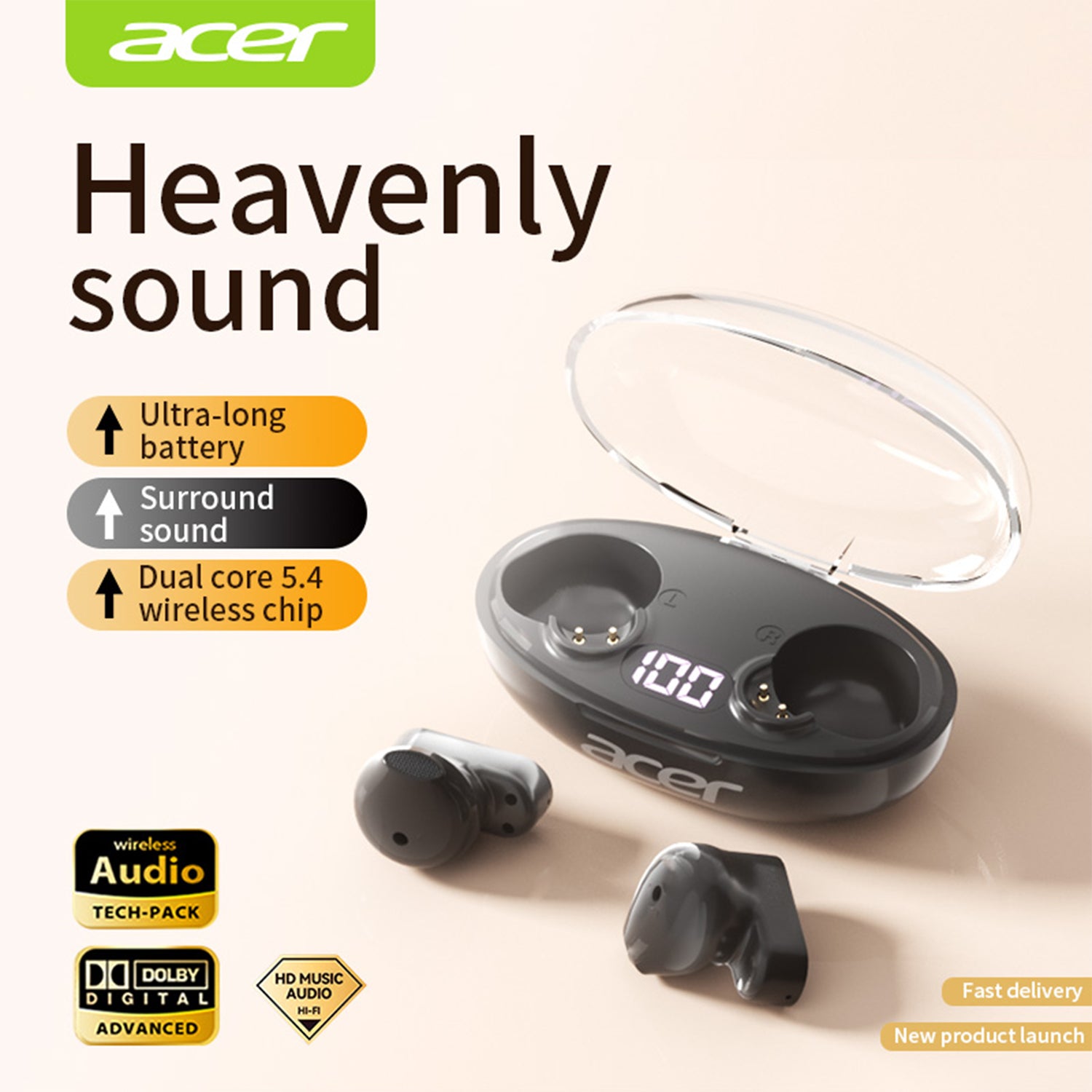 Acer OHR551 Wireless Earbuds 2025 New Mini Invisible Heavenly Sound Noise Reduction