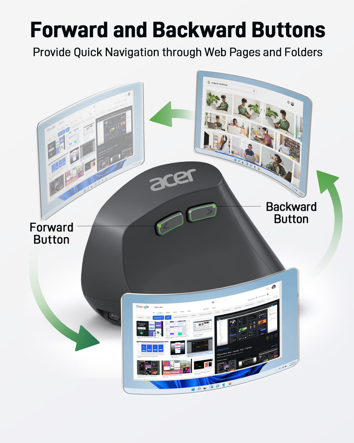 Acer Ergonomic Vertical Wireless Mouse | Rechargeable 2.4GHz Mouse for Small to Medium Hands