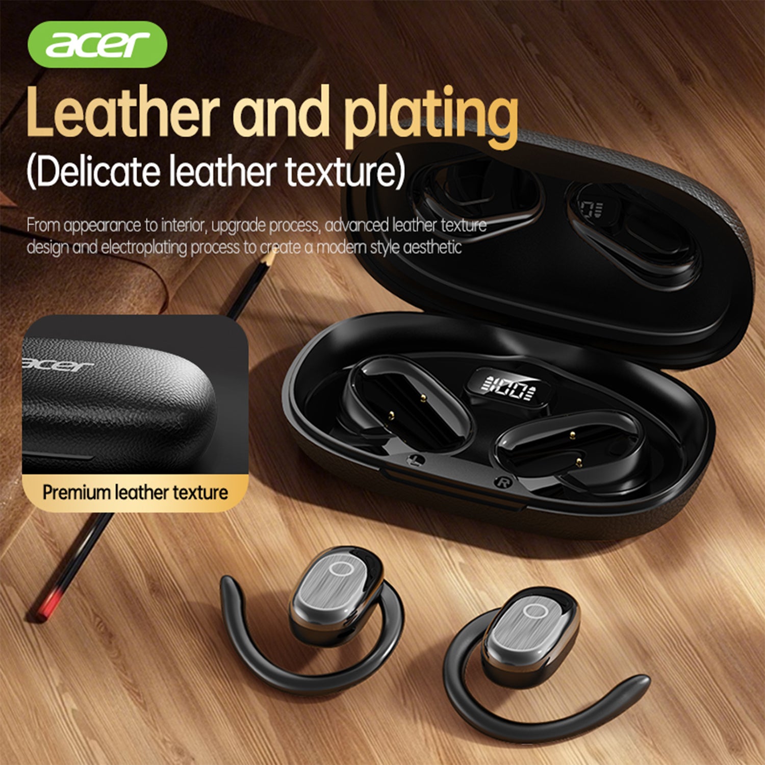 Acer OHR553 Wireless Earbuds 2025 New Clip On Ear Leather And Plating Non-ear Style Without Pain