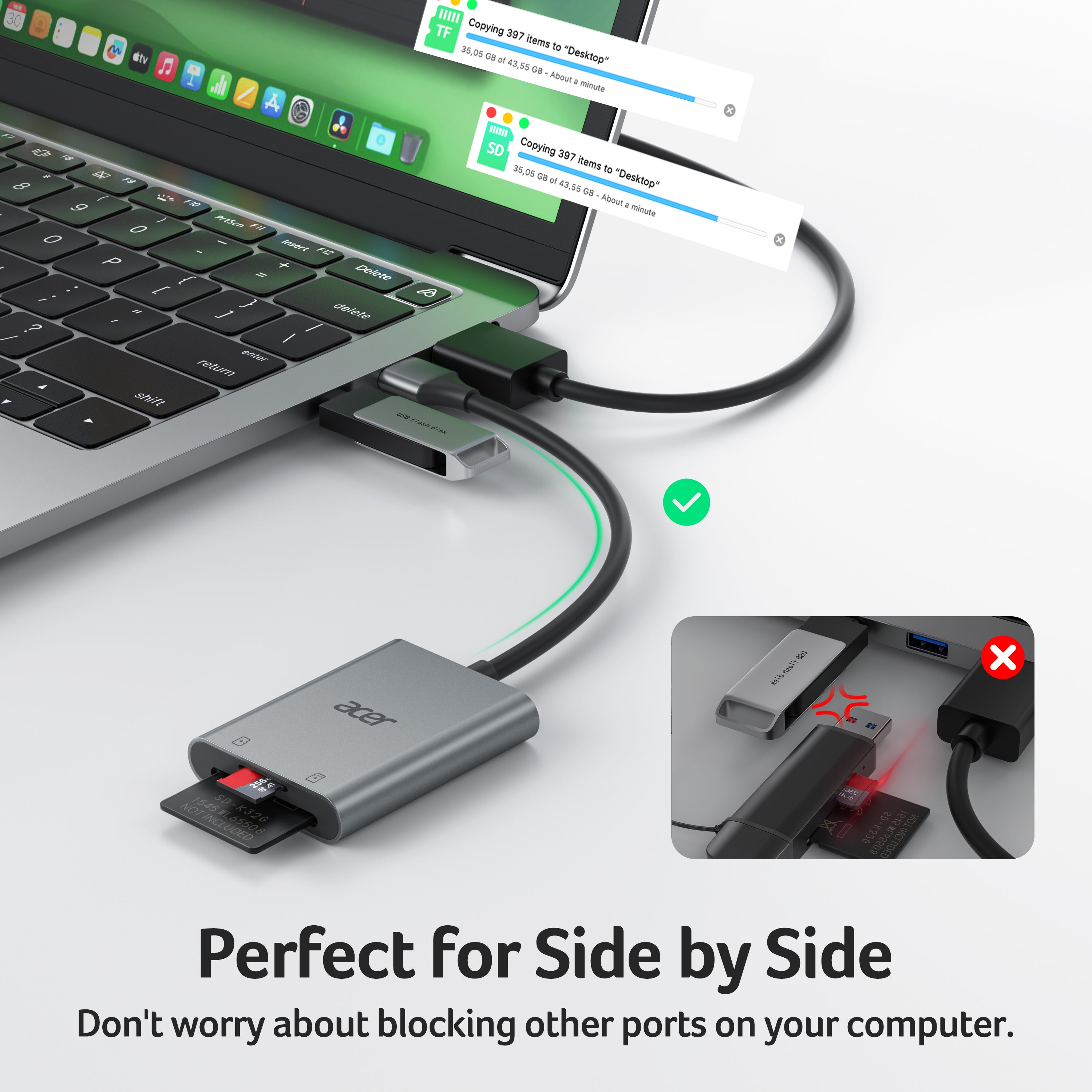 Acer USB-A 3.0 (5Gbps) Dual-Slot Aluminum SD Card Reader