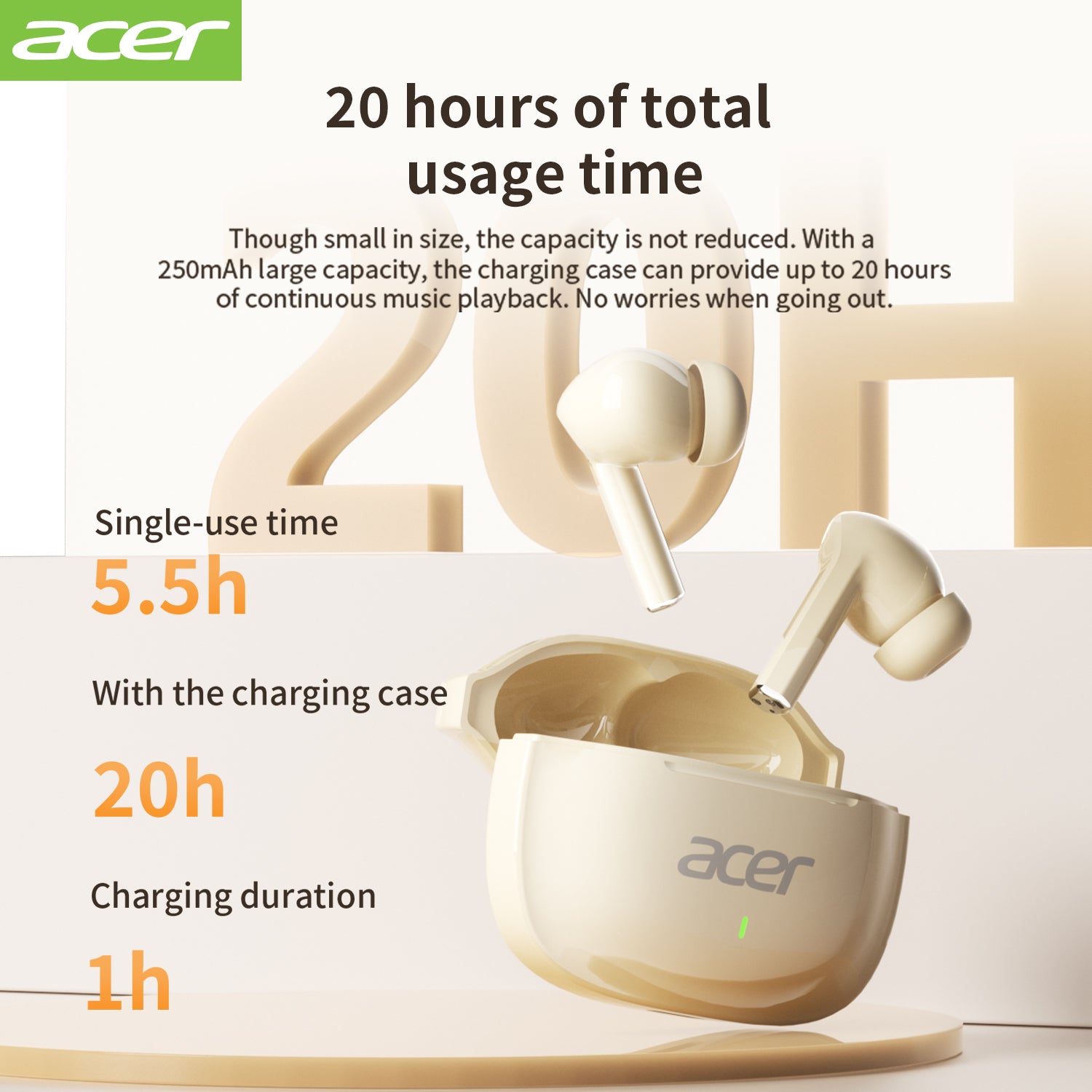 Acer OHR504 Bluetooth Wireless Earbuds Noise Cancellation Immersive Audio Experience Long Wear Without Pain