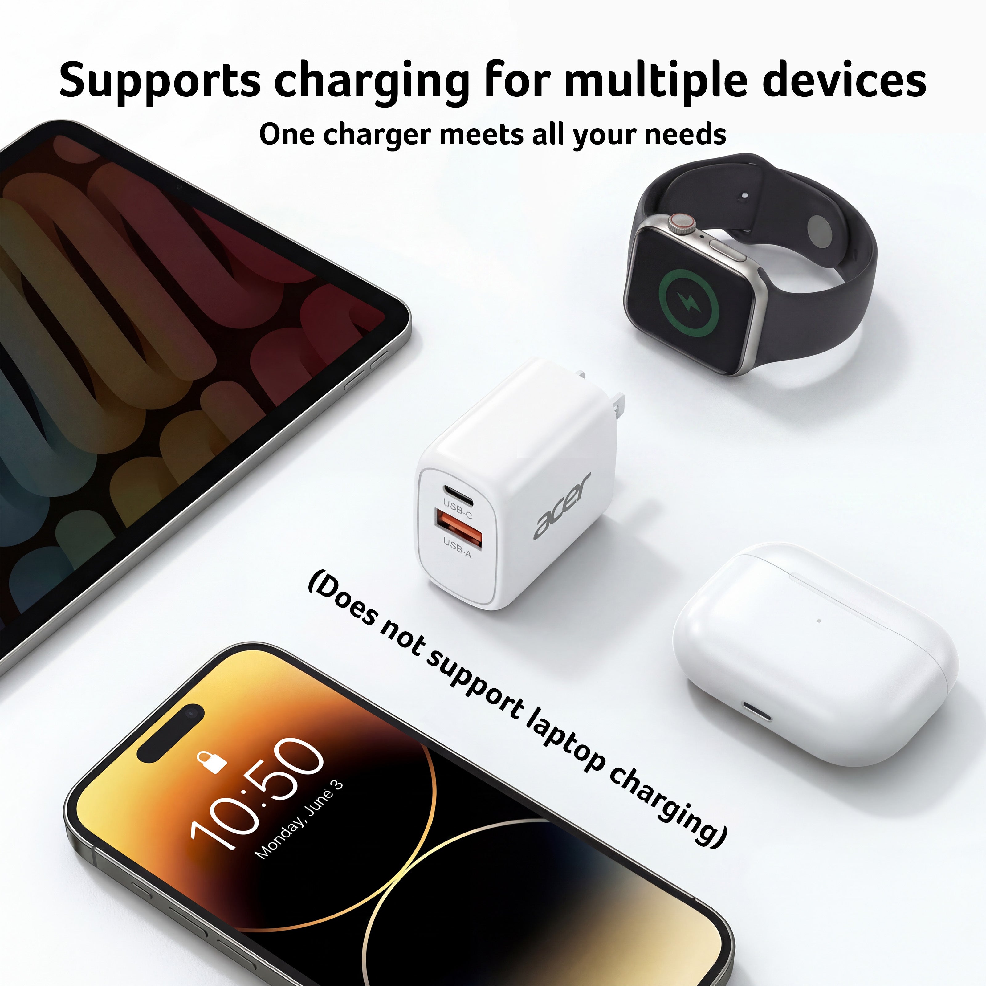 Acer 20W Dual-Port USB Charger | USB-C & USB-A Charging Cables