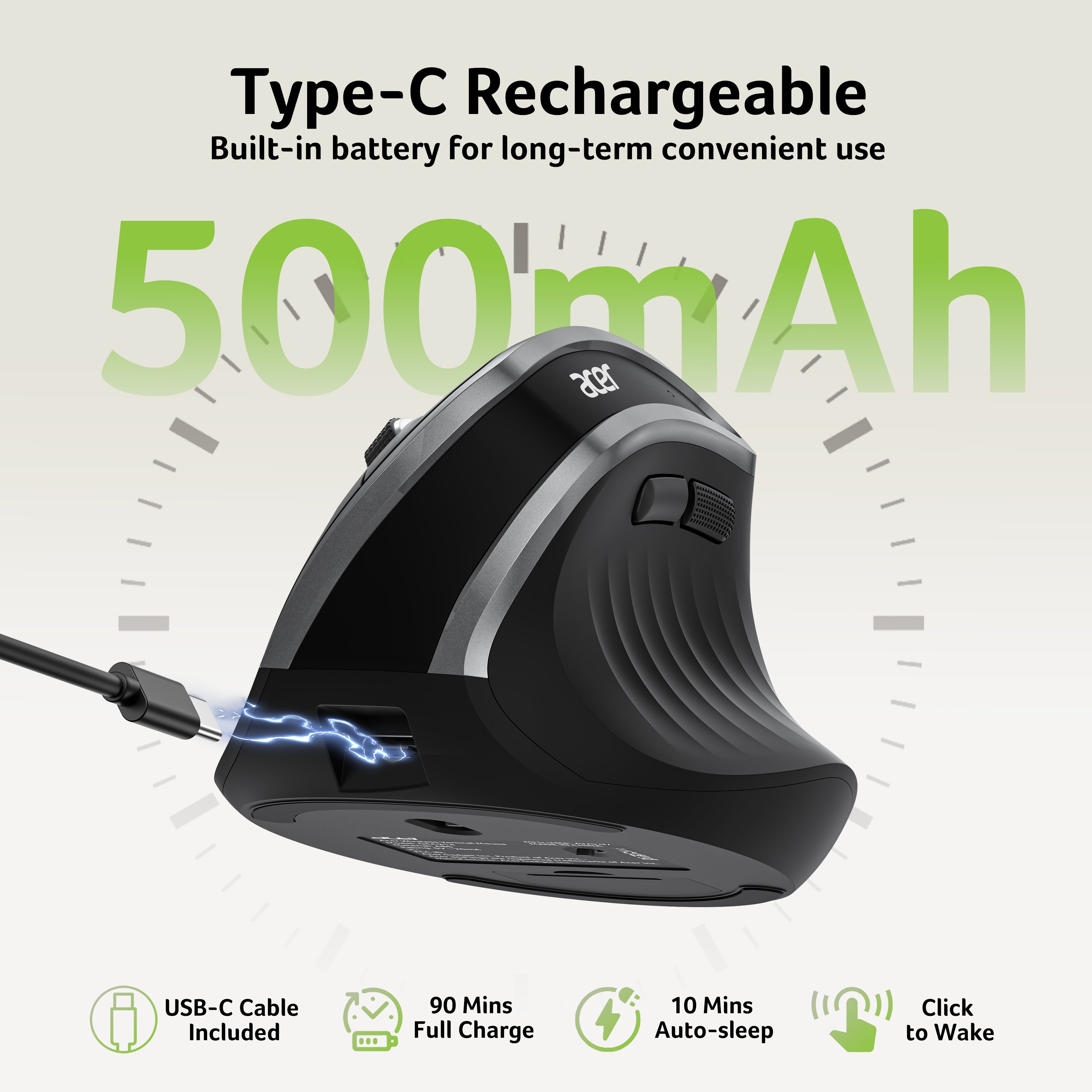 Acer Ergonomic Wireless Vertical Mouse | 58° Tilt, 2.4GHz USB Receiver, 1600 DPI