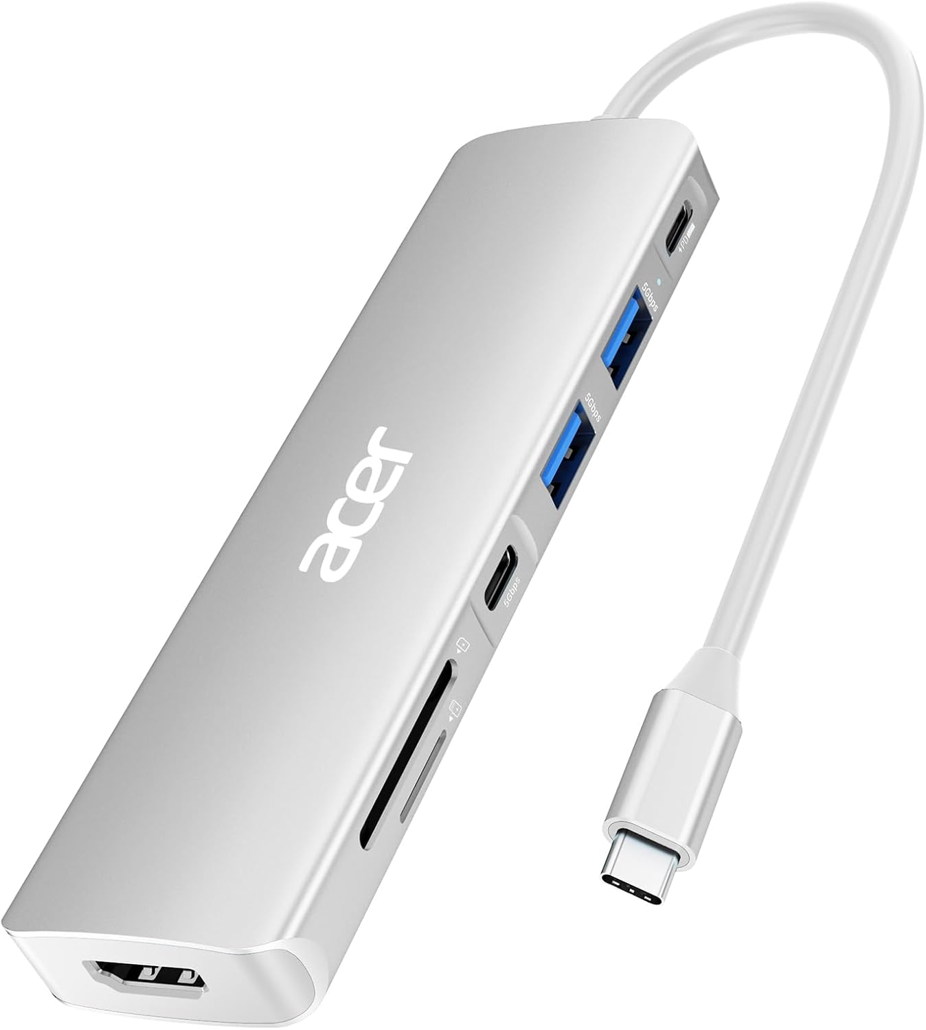 Acer USB C Hub, 7 in 1 Multi-Port Adapter for Laptop, 4K, HDMI Splitter with 2 USB A 3.1 & Type-C to HDMI Data Port, PD 100W Charging, SD Card Reader for Computer, Desktop, Space Grey