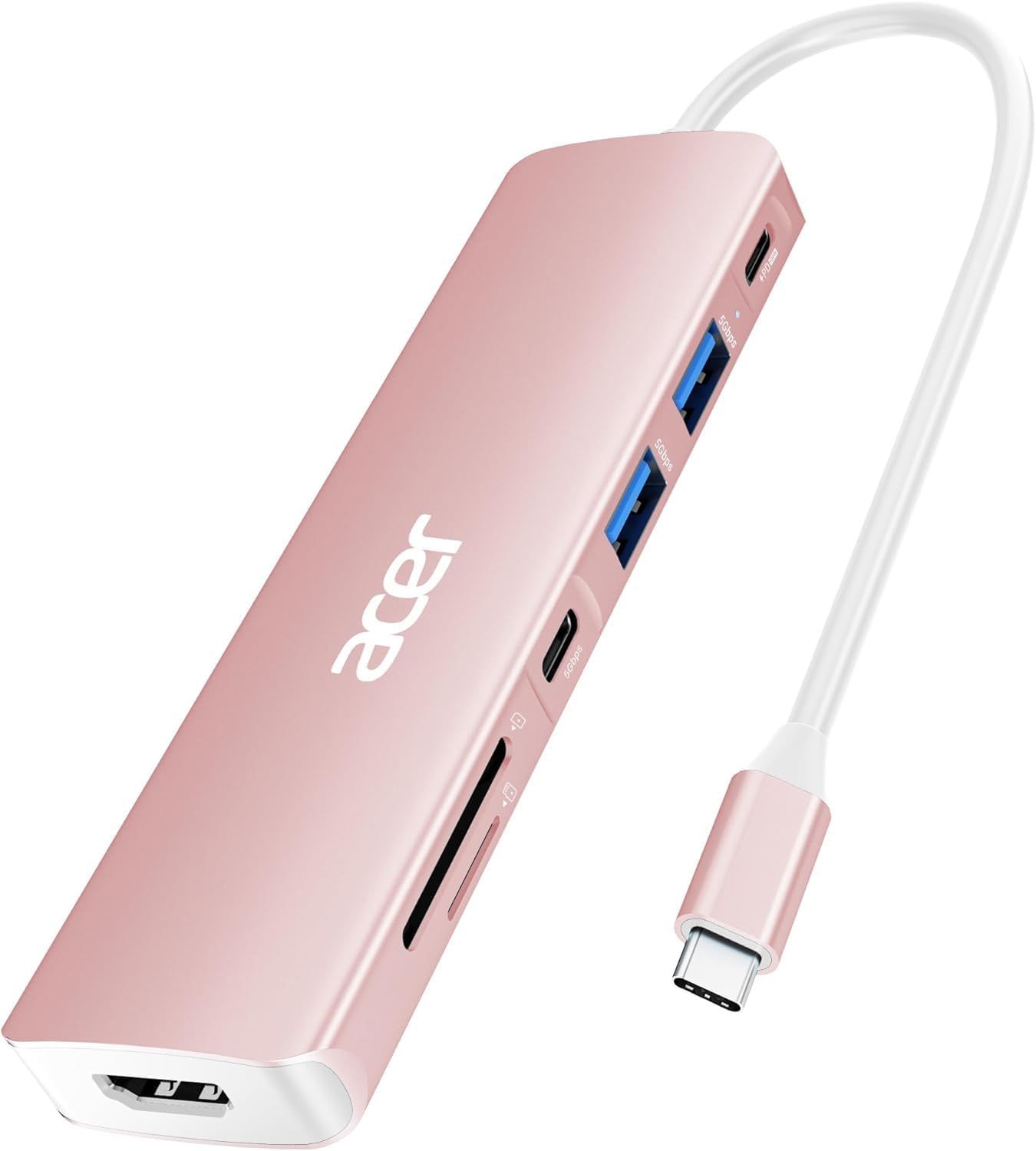 Acer USB C Hub, 7 in 1 Multi-Port Adapter for Laptop, 4K, HDMI Splitter with 2 USB A 3.1 & Type-C to HDMI Data Port, PD 100W Charging, SD Card Reader for Computer, Desktop, Space Grey