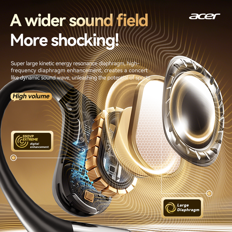 Acer OHR543 Bluetooth Wireless Earbuds Sports Running Gaming Ultra-long Life Long Wear Without Pain