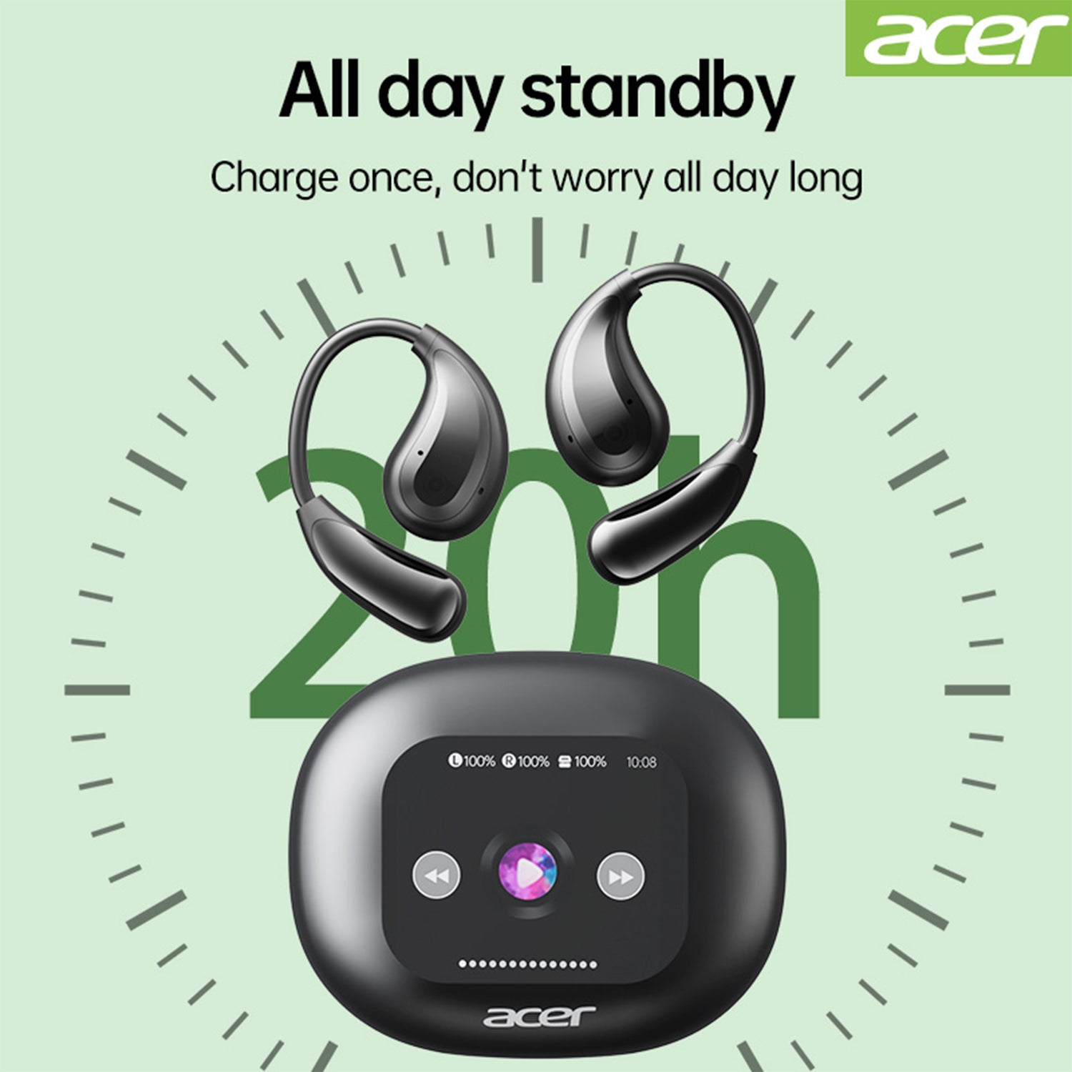 Acer OHR549 Wireless Earbuds 2025 New Clip On Ear Minimalist Design Noise Reduction All Day Standby