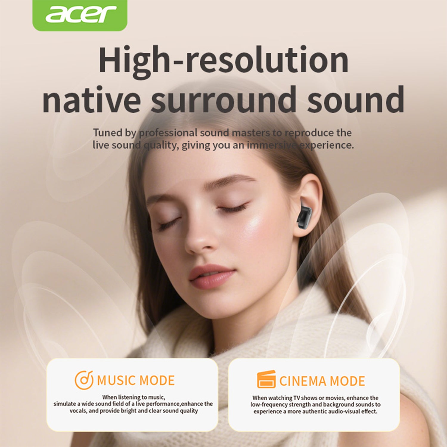 Acer OHR551 Wireless Earbuds 2025 New Mini Invisible Heavenly Sound Noise Reduction