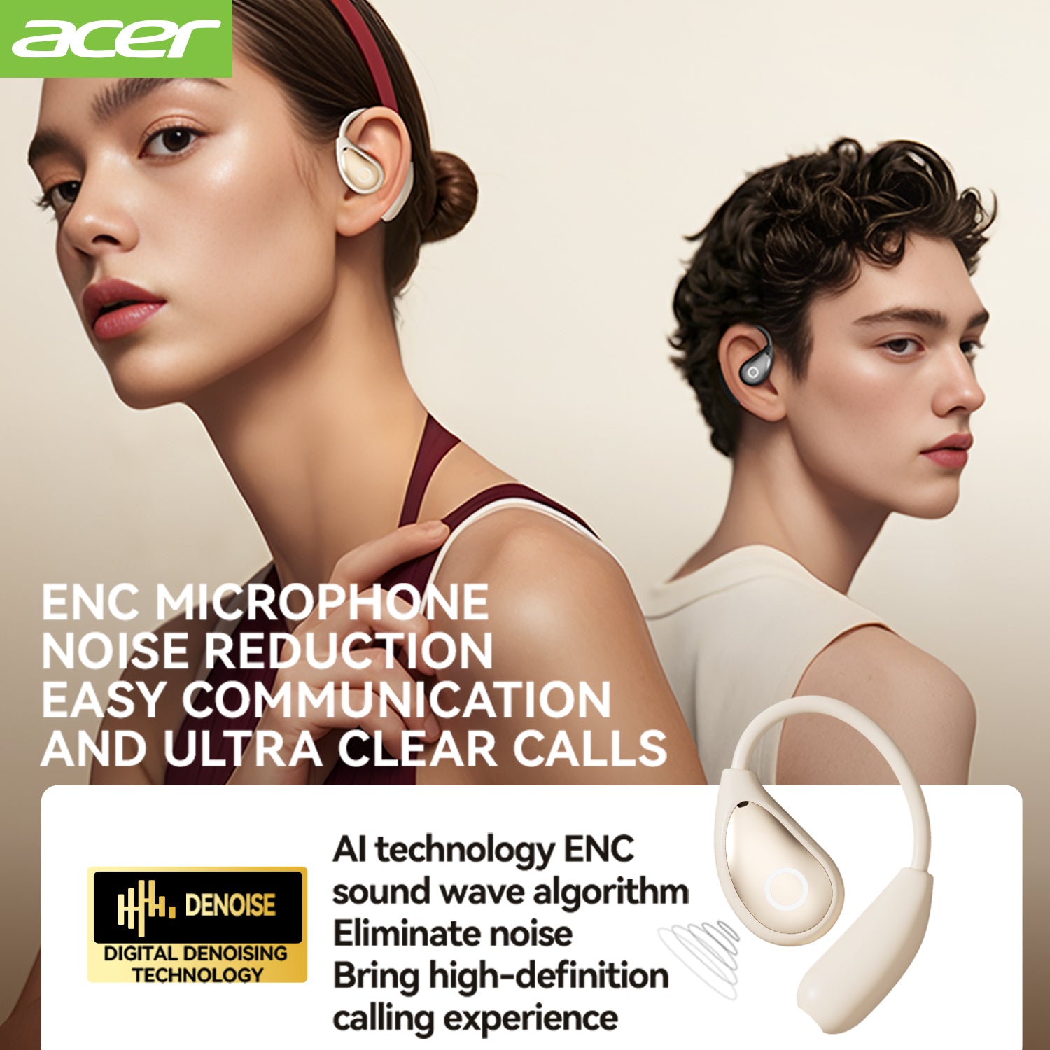 Acer OHR515 Wireless Earbuds Hanging Ear Sports Running Special 2025 New High Sound Quality LED Power Display Leather Texture