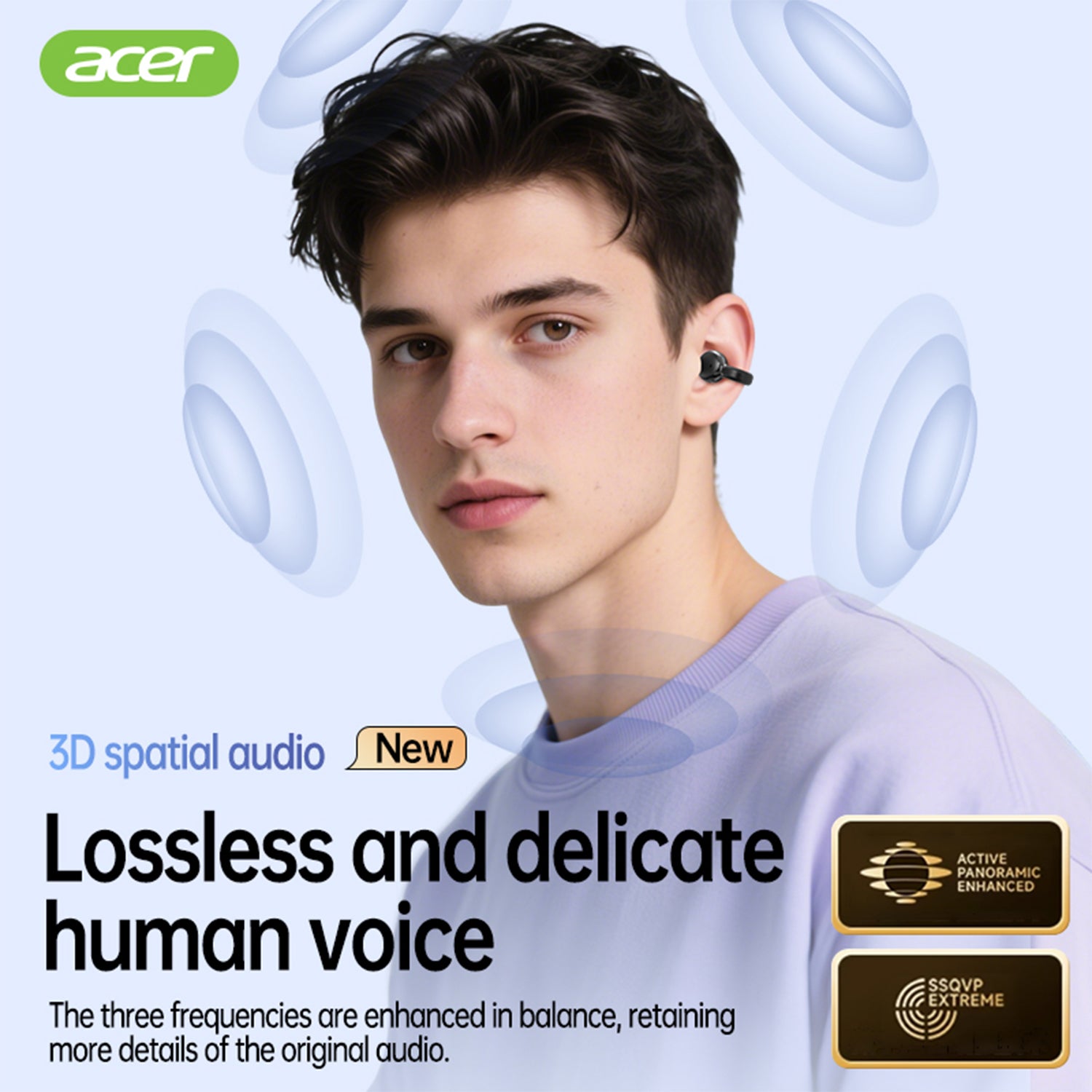 Acer OHR537 Wireless Earbuds 2025 New Clip On Ear Sports Running Long Life High Sound Quality No Sound Leakage