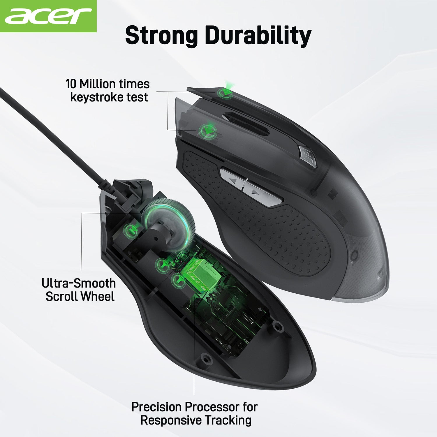 Acer Mouse OMW313 Acer Wired Mouse, 4 Adjustable DPI USB Computer Mouse with Side Buttons, 5FT Cord, 6 Buttons, 3200 DPI, Compatible with Laptop, iMac, PC, Desktop