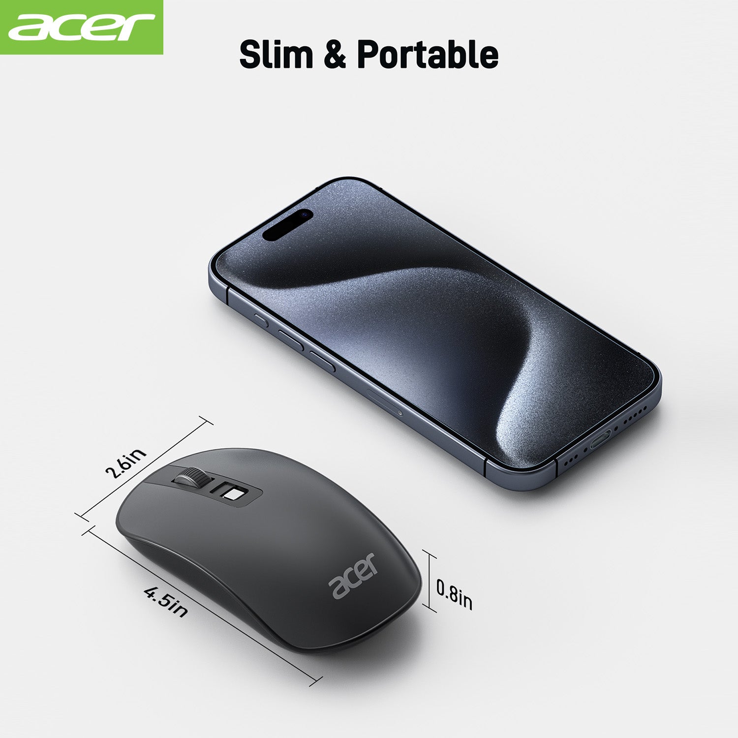 Acer Mouse OMR242 Acer Computer Mouse Wireless, 2.4G Slim USB Wireless Mice with USB Receiver, 800/1200/1600 Adjustable DPI Optical Laptop Mouse with 4 Buttons, Portable Mouse for Laptop, Desktop, PC