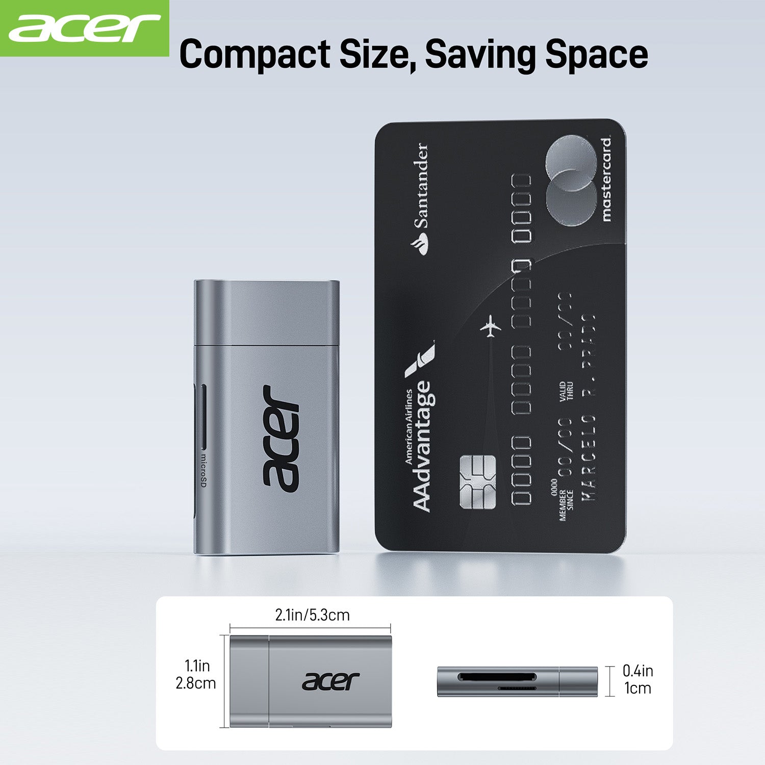 Acer Dock_option ODK460 Acer USB C SD 4.0 Card Reader, 2 in 1 UHS-II Micro SD Card Reader to Type C Adapter for MicroSD, SDXC, SDHC, RS-MMC Compatible with iPhone 15/16, MacBook Pro/Air, Laptop, Tablet