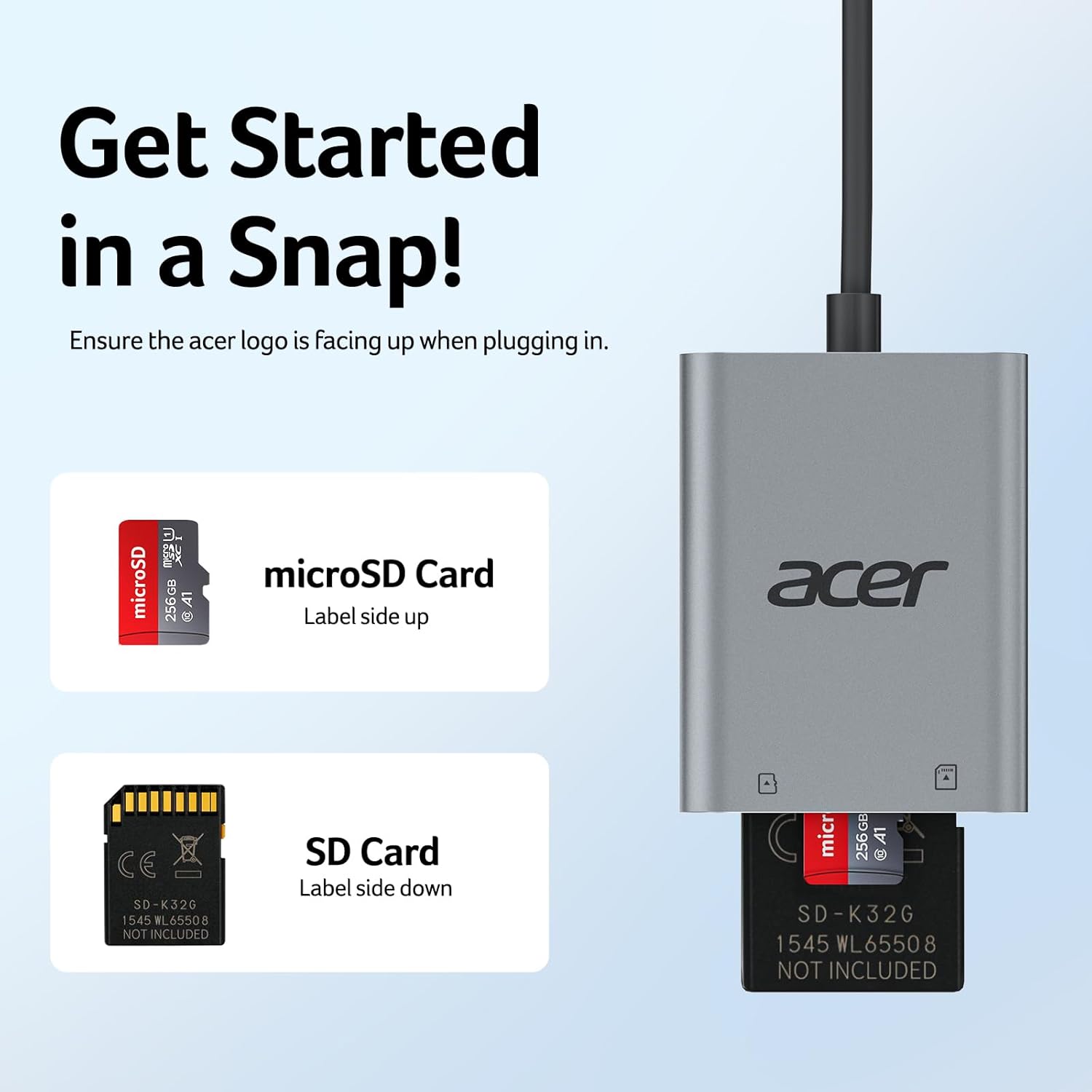Acer USB-C 5Gbps Dual-Slot Aluminum SD Card Reader