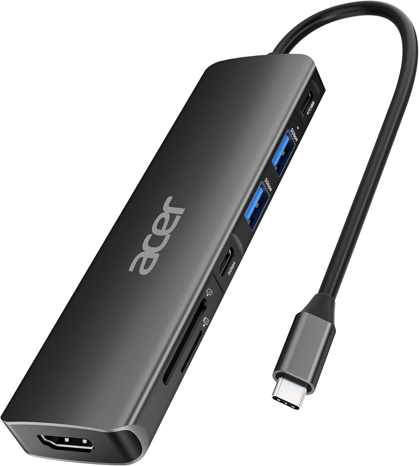 Acer USB C Hub, 7 in 1 Multi-Port Adapter for Laptop, 4K, HDMI Splitter with 2 USB A 3.1 & Type-C to HDMI Data Port, PD 100W Charging, SD Card Reader for Computer, Desktop, Space Grey