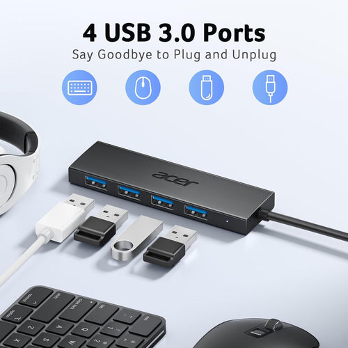 Acer 4-Port USB 3.0 Hub with USB-C Power Port | USB-A Expansion Hub