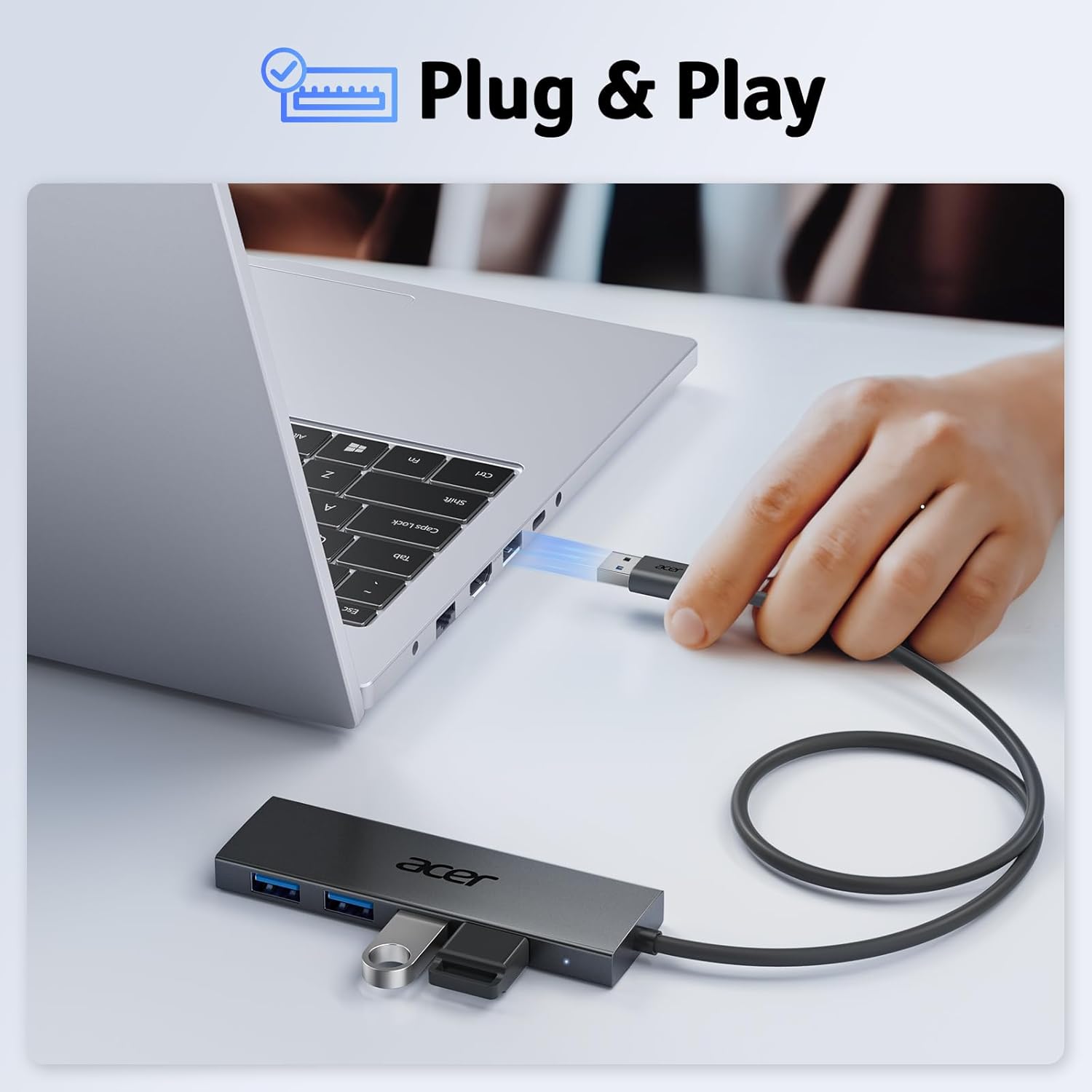 Acer 4-Port USB 3.0 Hub with USB-C Power Port | USB-A Expansion Hub