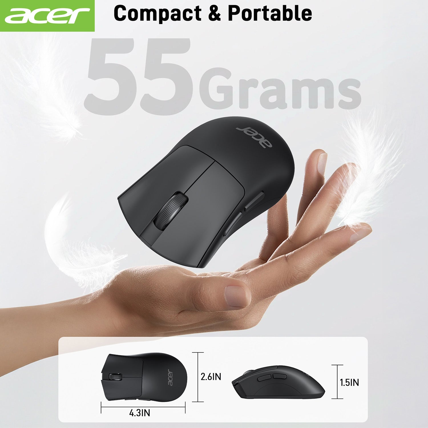 Acer Mouse OMR243 Acer Wireless Mouse, 1200 DPI Computer Mouse Wireless with 2.4GHz USB A Receiver, 5 Buttons Compatible with PC, Laptop, Desktop (Black)